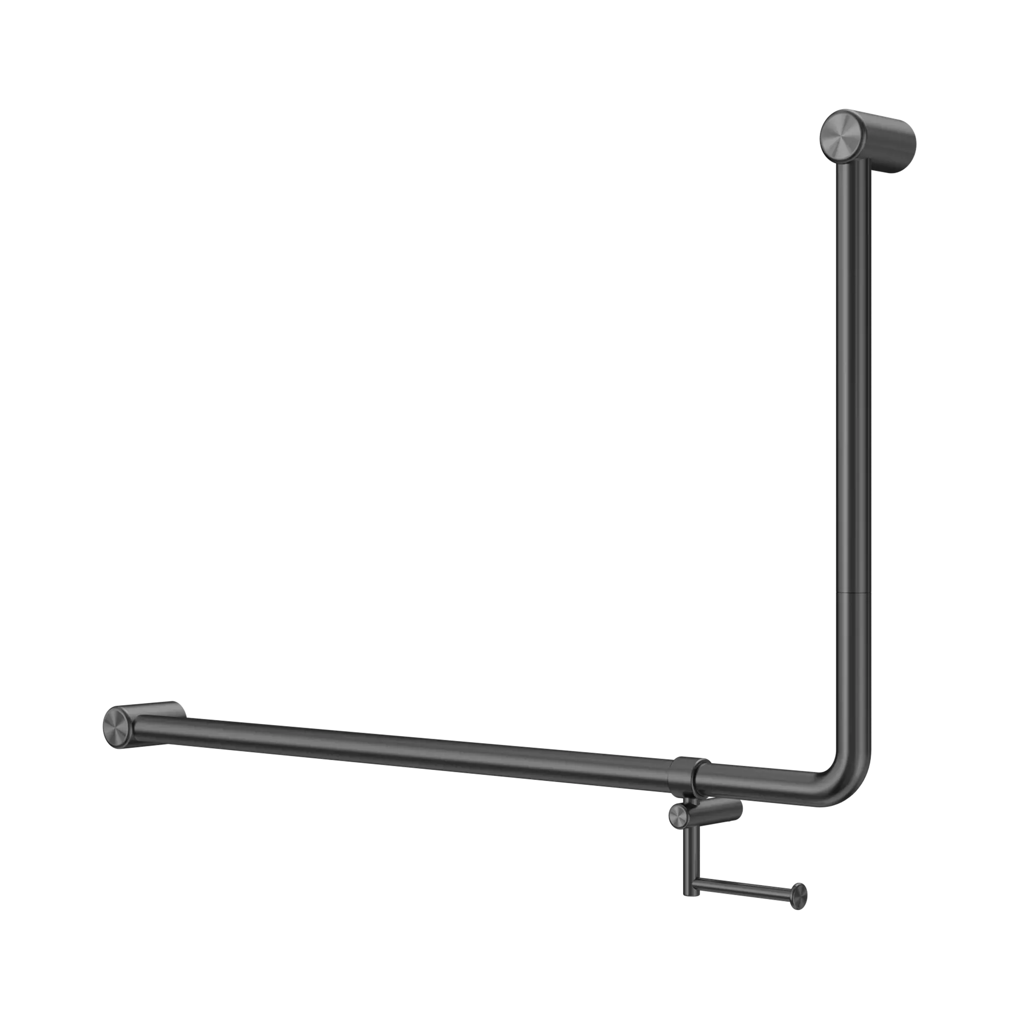 NRCR3290eh GM Mecca Care 32mm DDA 90 Degree Bent Tube Grab Rail 600 X1000mm With Toilet Roll Holder Gun Metal image 1