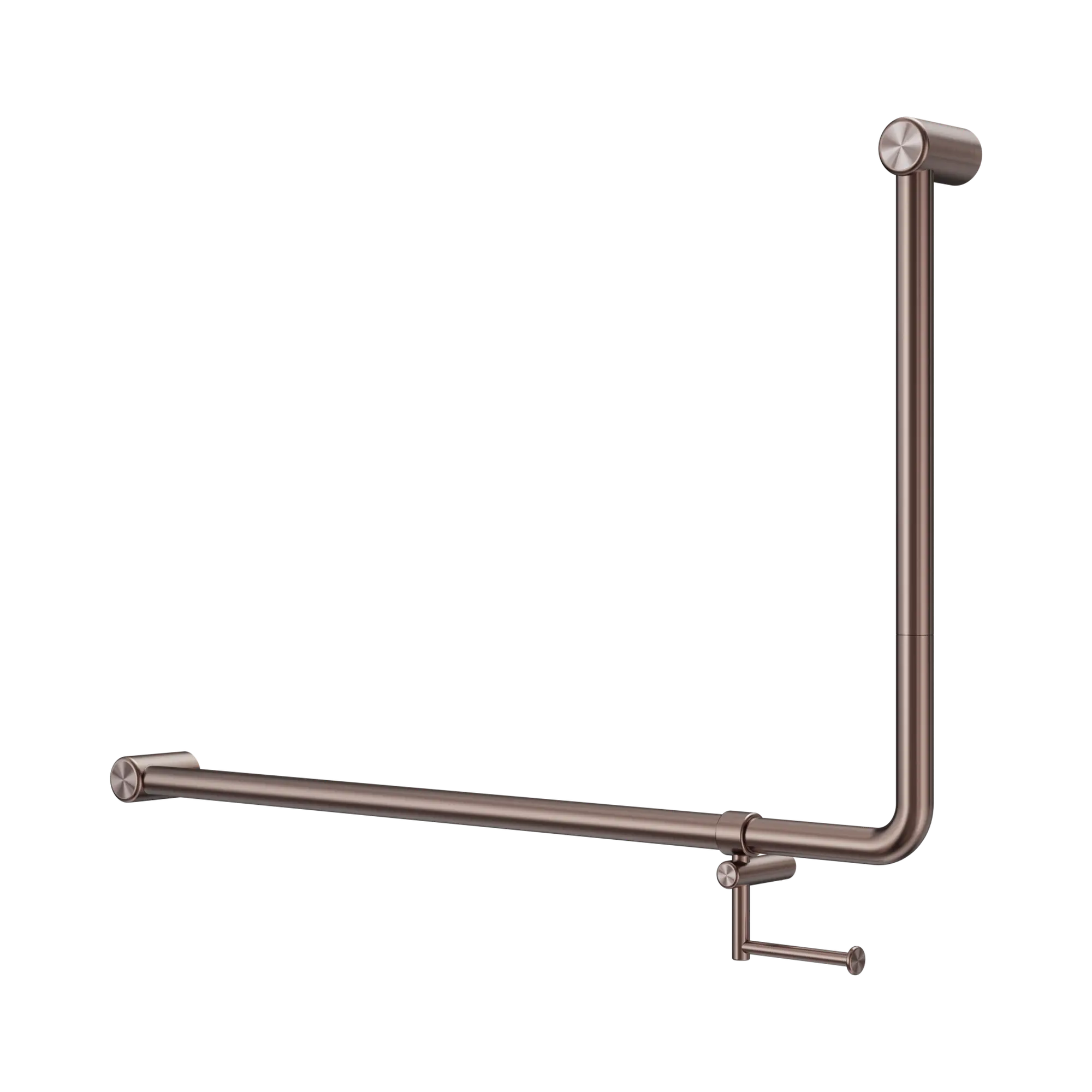 NRCR3290eh BZ Mecca Care 32mm DDA 90 Degree Bent Tube Grab Rail 600 X1000mm With Toilet Roll Holder Brushed Bronze image 1