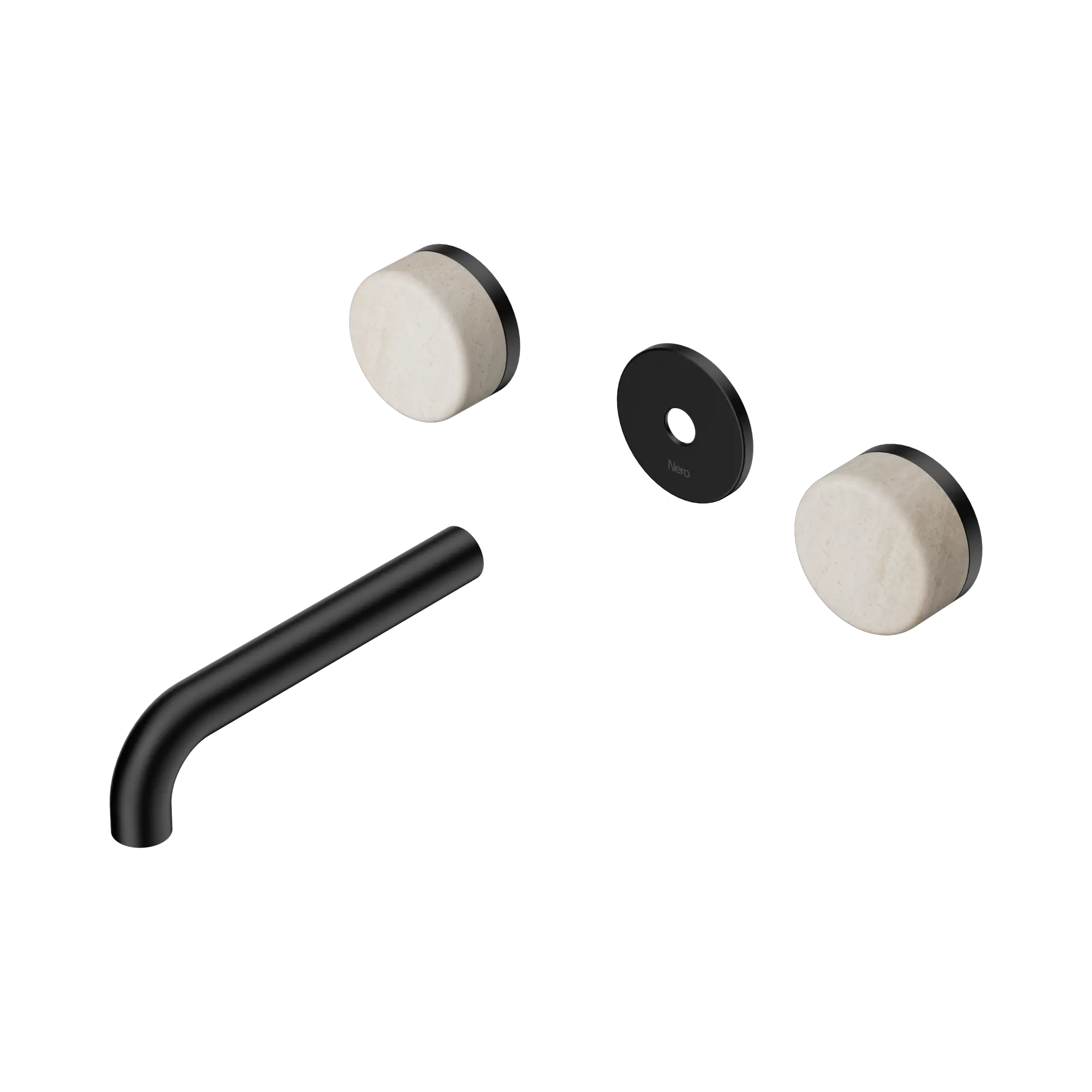 24 D076 MB Serenity Wall Basin Set 160mm Spout With Rome Travertine Handle Trim Kit Only Matte Black image 1