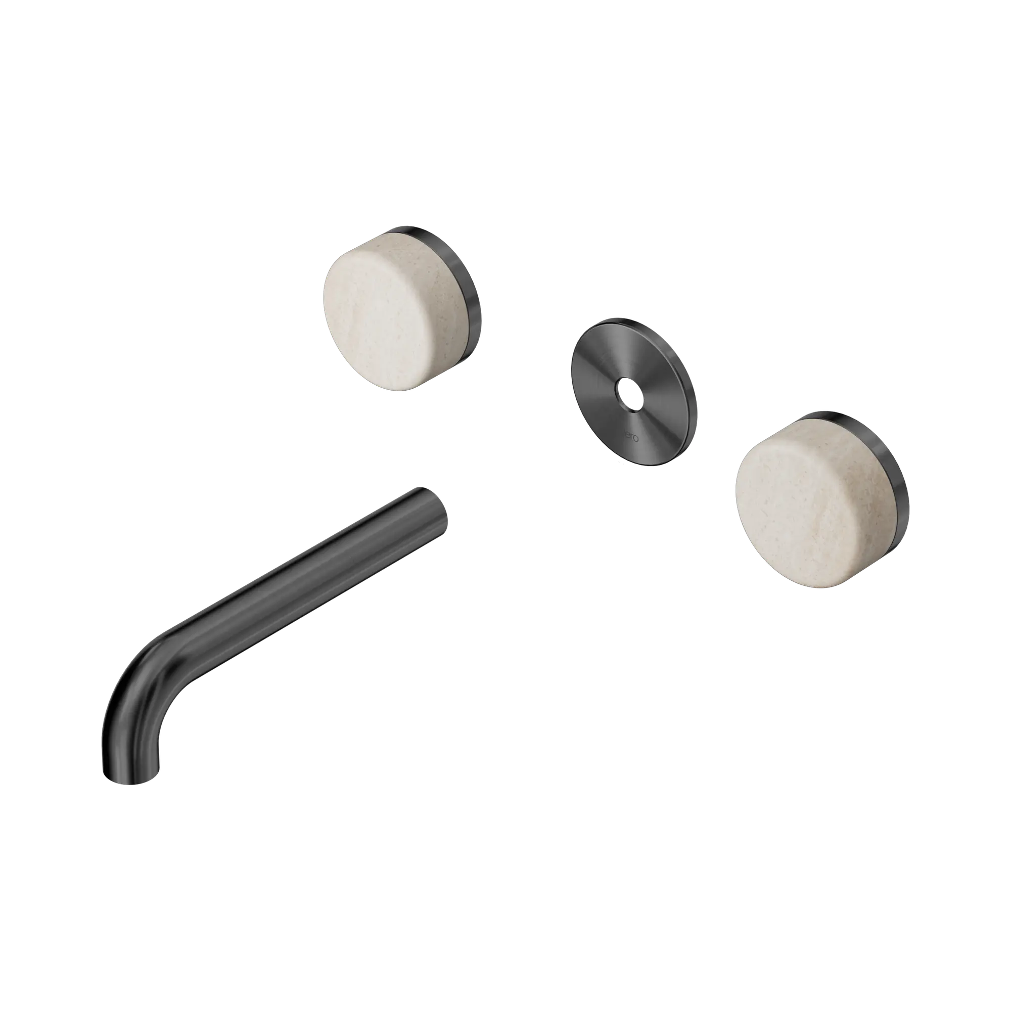 24 D076 GM Serenity Wall Basin Set 160mm Spout With Rome Travertine Handle Trim Kit Only Gun Metal image 1