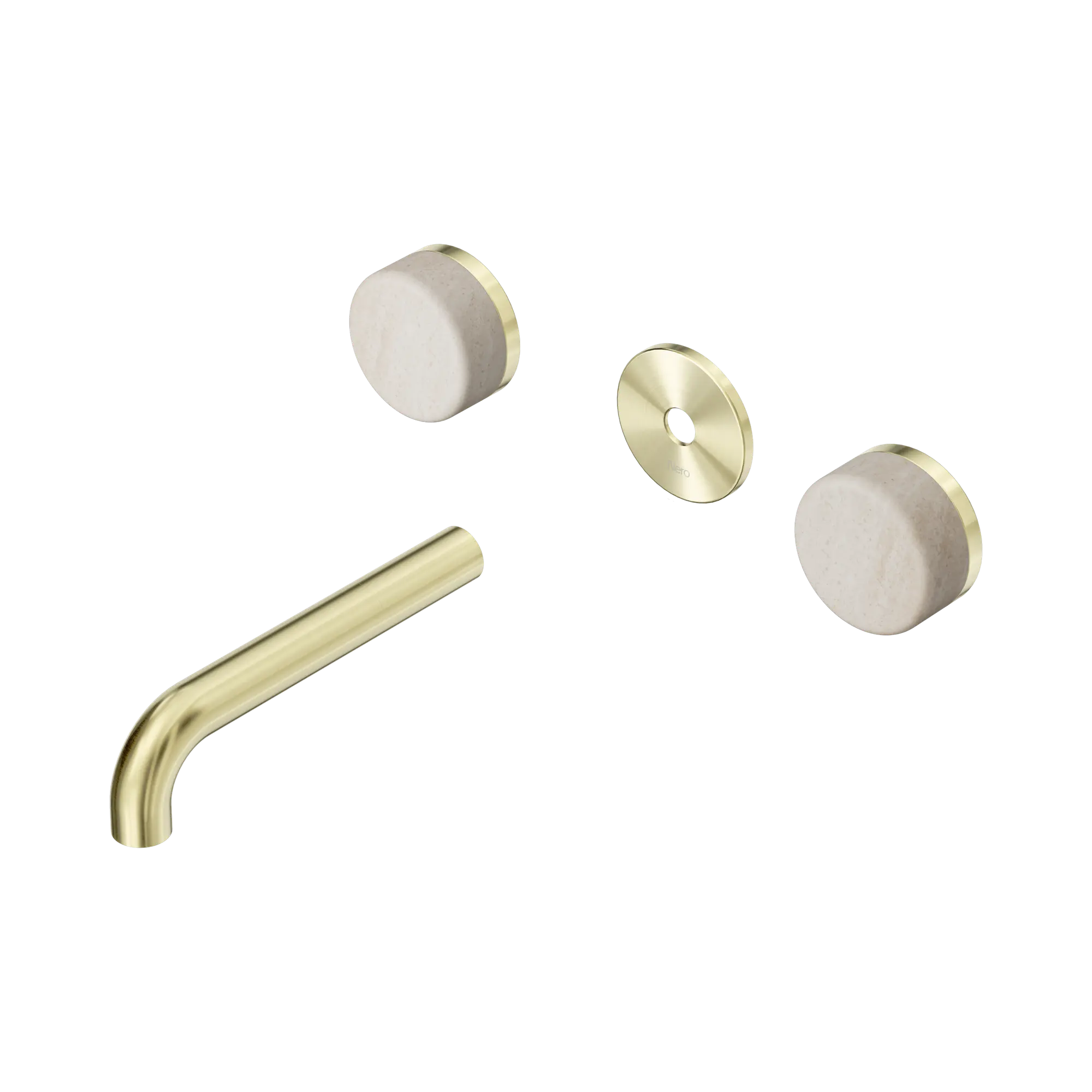 24 D076 BG Serenity Wall Basin Set 160mm Spout With Rome Travertine Handle Trim Kit Only Brushed Gold image 1