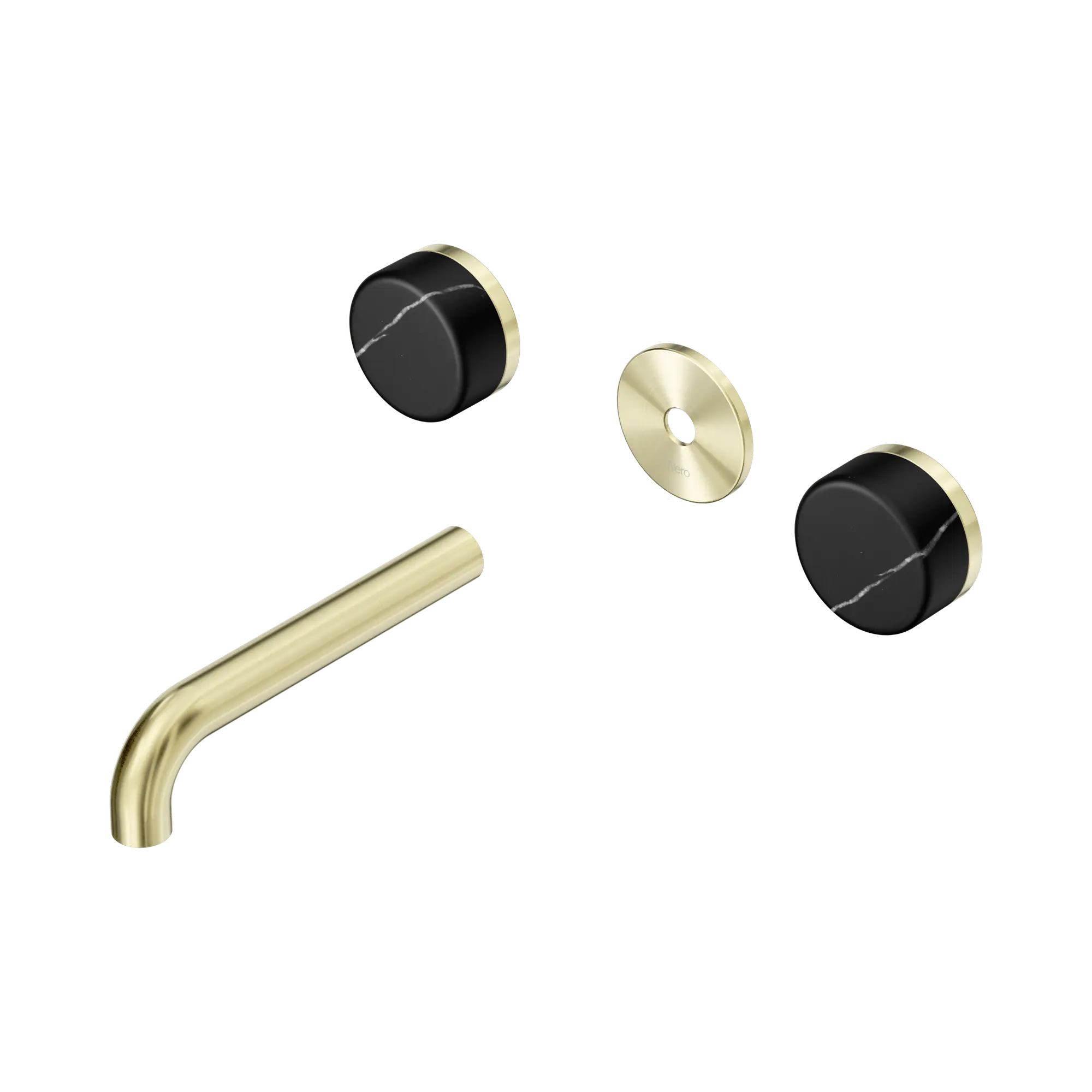 24 D110 BG Serenity Wall Basin Set 160mm Spout With Marquina Black Handle Trim Kit Only Brushed Gold image 1