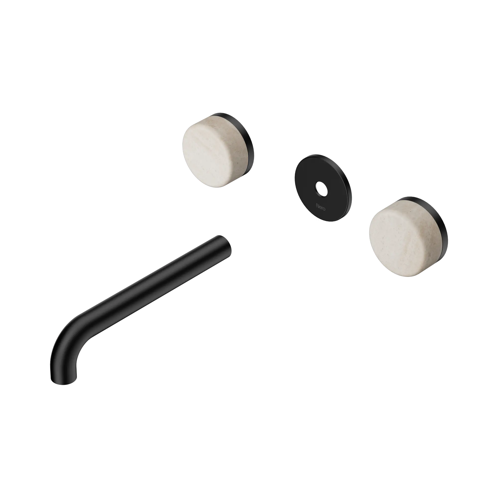 24 D082 MB Serenity Wall Basin Set 185mm Spout With Rome Travertine Handle Trim Kit Only Matte Black image 1