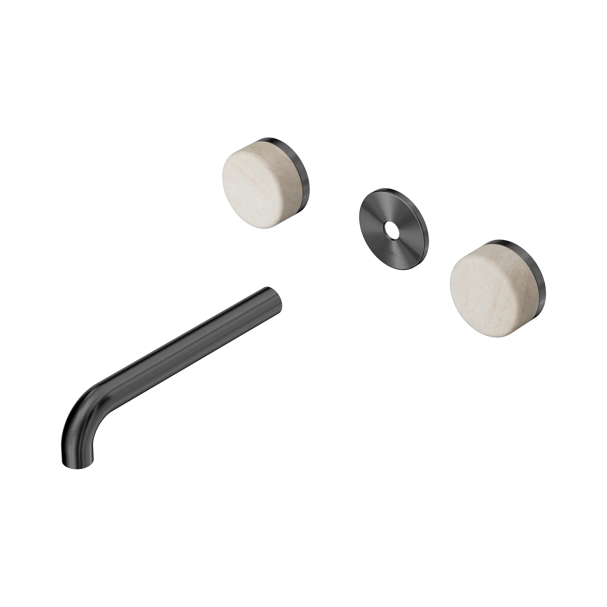 24 D082 GM Serenity Wall Basin Set 185mm Spout With Rome Travertine Handle Trim Kit Only Gun Metal image 1