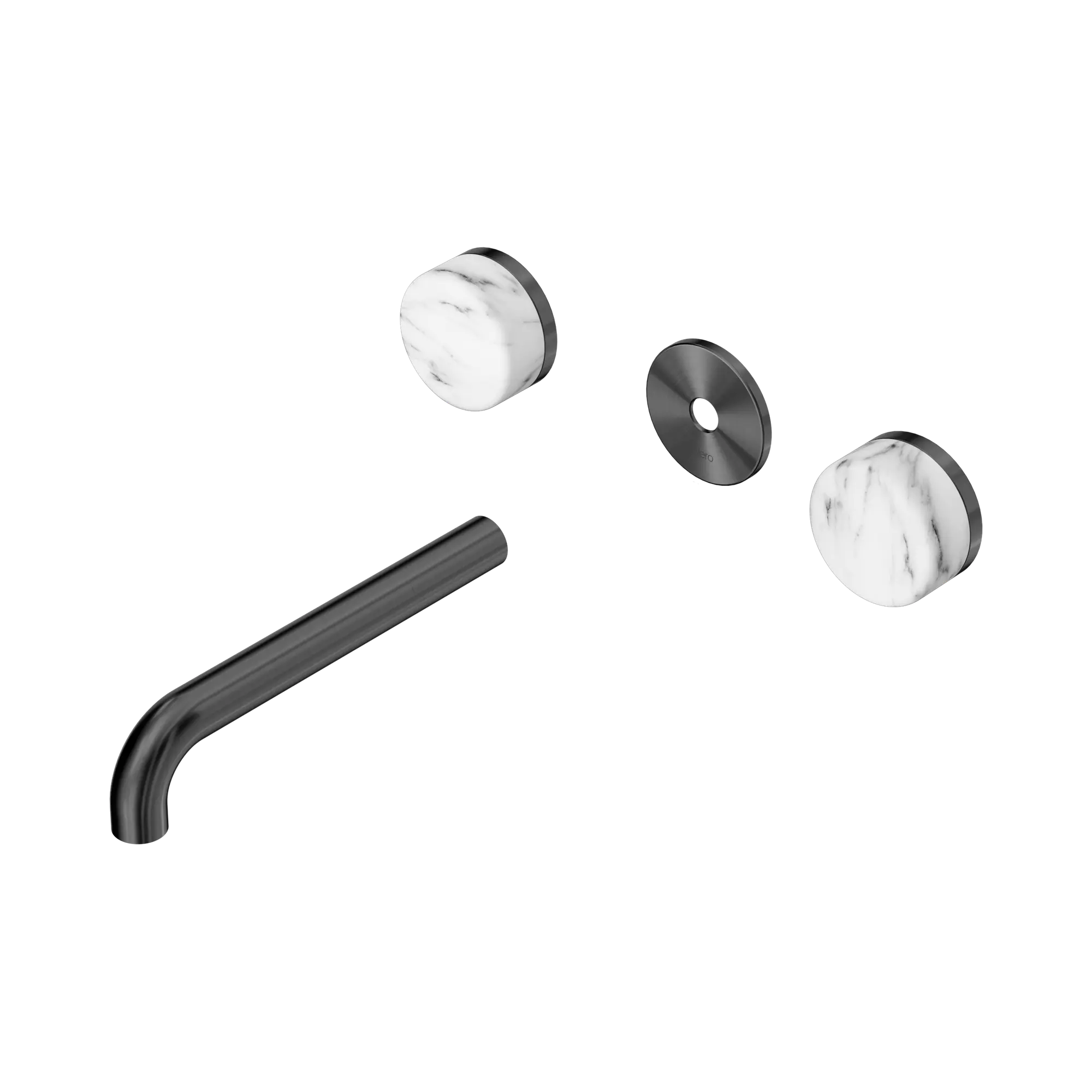 24 D083 GM Serenity Wall Basin Set 185mm Spout With Arabescato Corchia Handle Trim Kit Only Gun Metal image 1