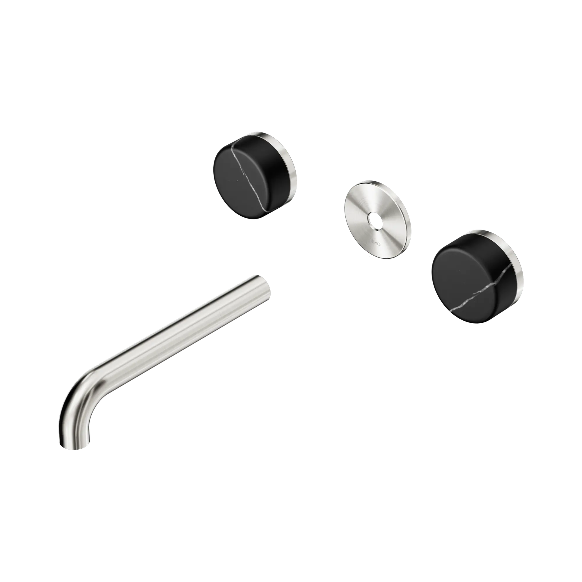 24 D111 BN Serenity Wall Basin Set 185mm Spout With Marquina Black Handle Trim Kit Only Brushed Nickel image 1