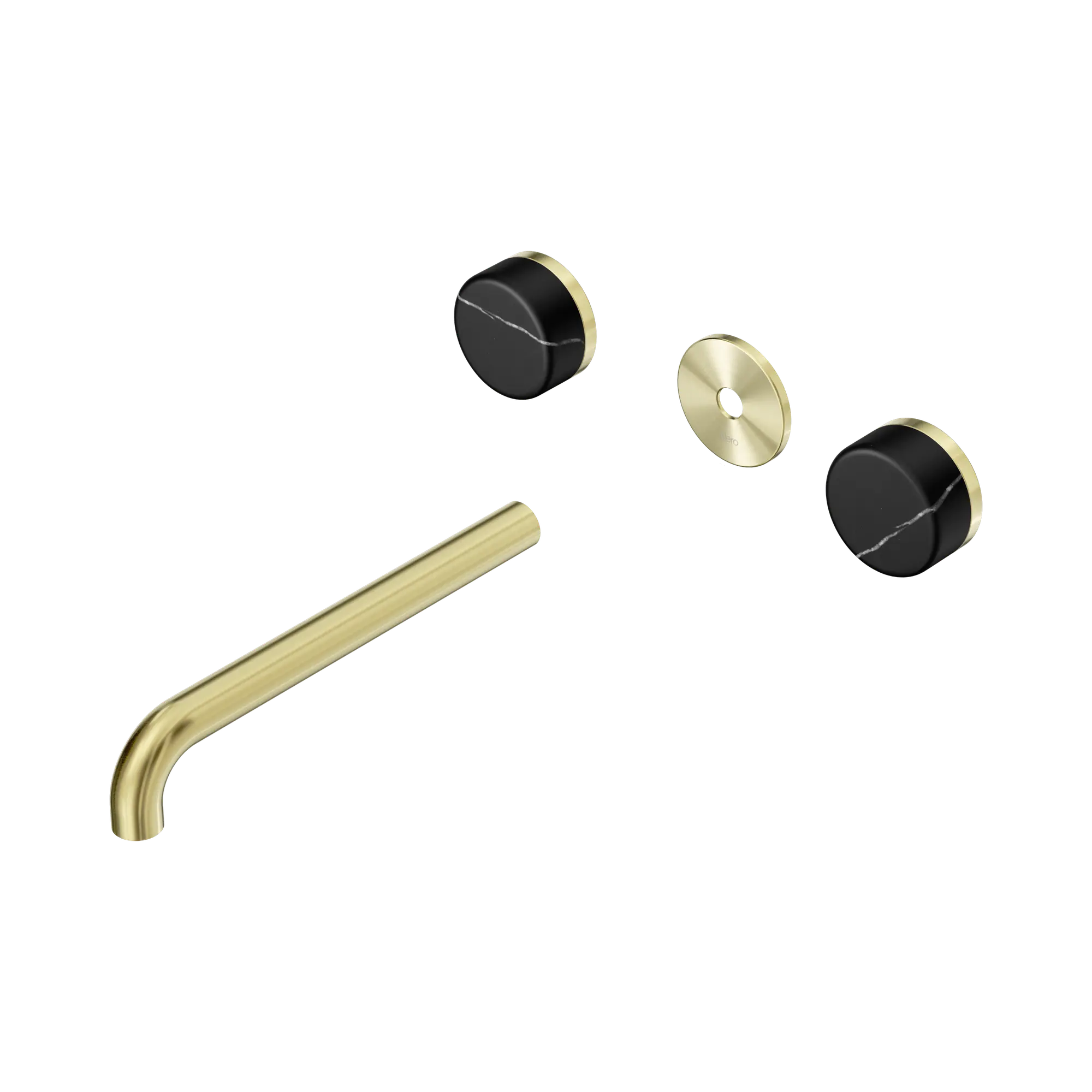 24 D112 BG Serenity Wall Basin Set 220mm Spout With Marquina Black Handle Trim Kit Only Brushed Gold image 1