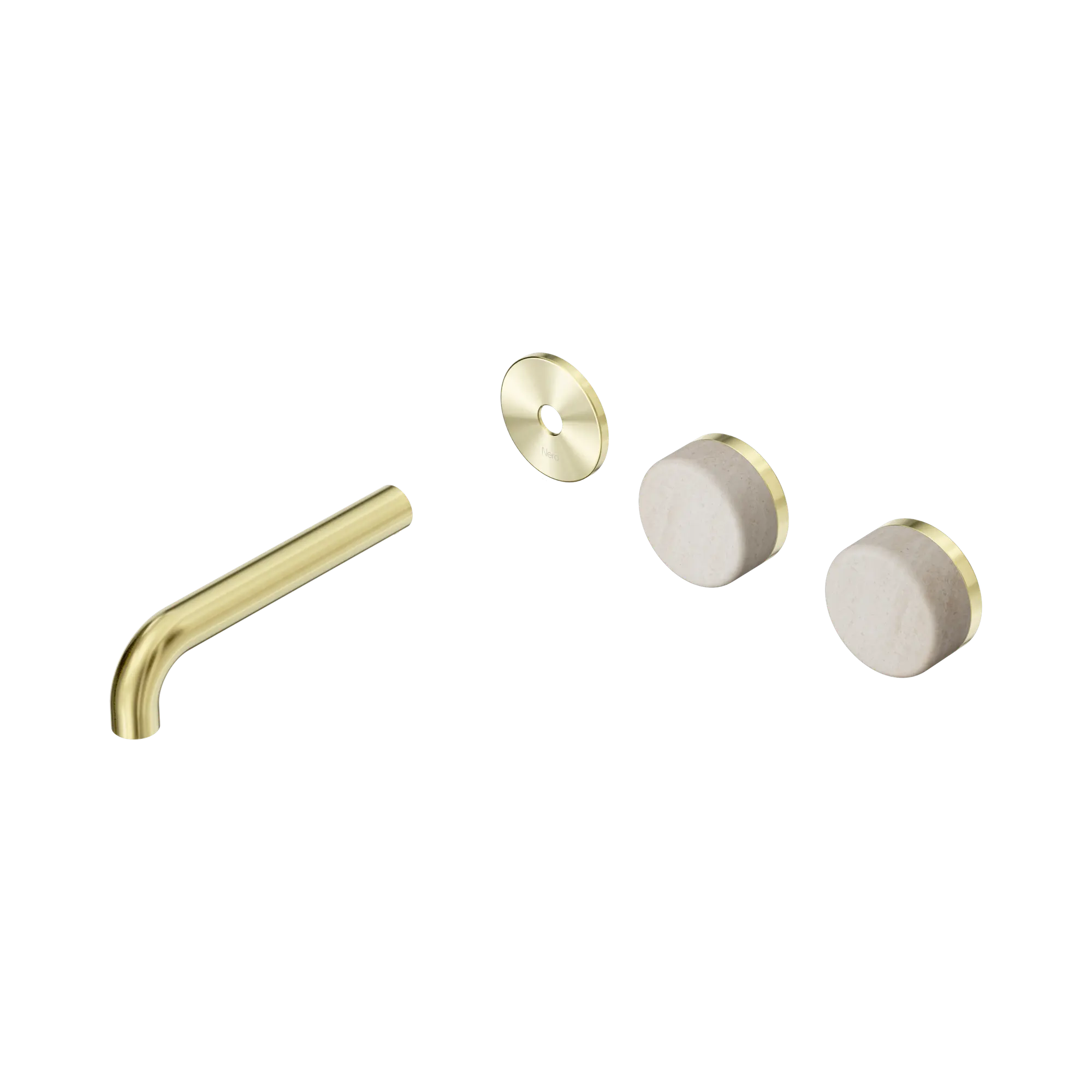 24 D094 BG Serenity Wall Basin Set 160mm Offset spout With Rome Travertine Handle Trim Kit Only Brushed Gold image 1