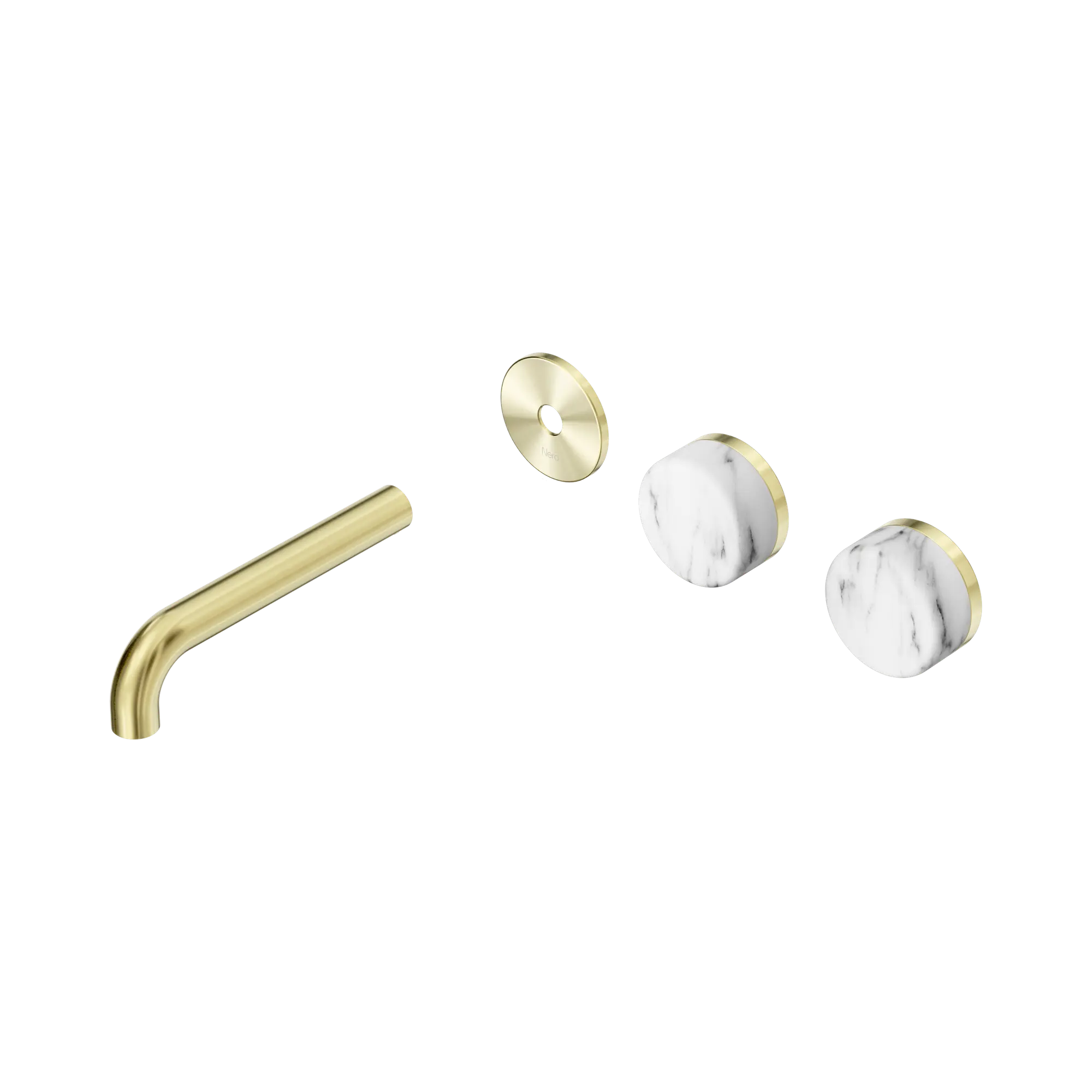 24 D095 BG Serenity Wall Basin Set 160mm Offset spout With Arabescato Corchia Handle Trim Kit Only Brushed Gold image 1