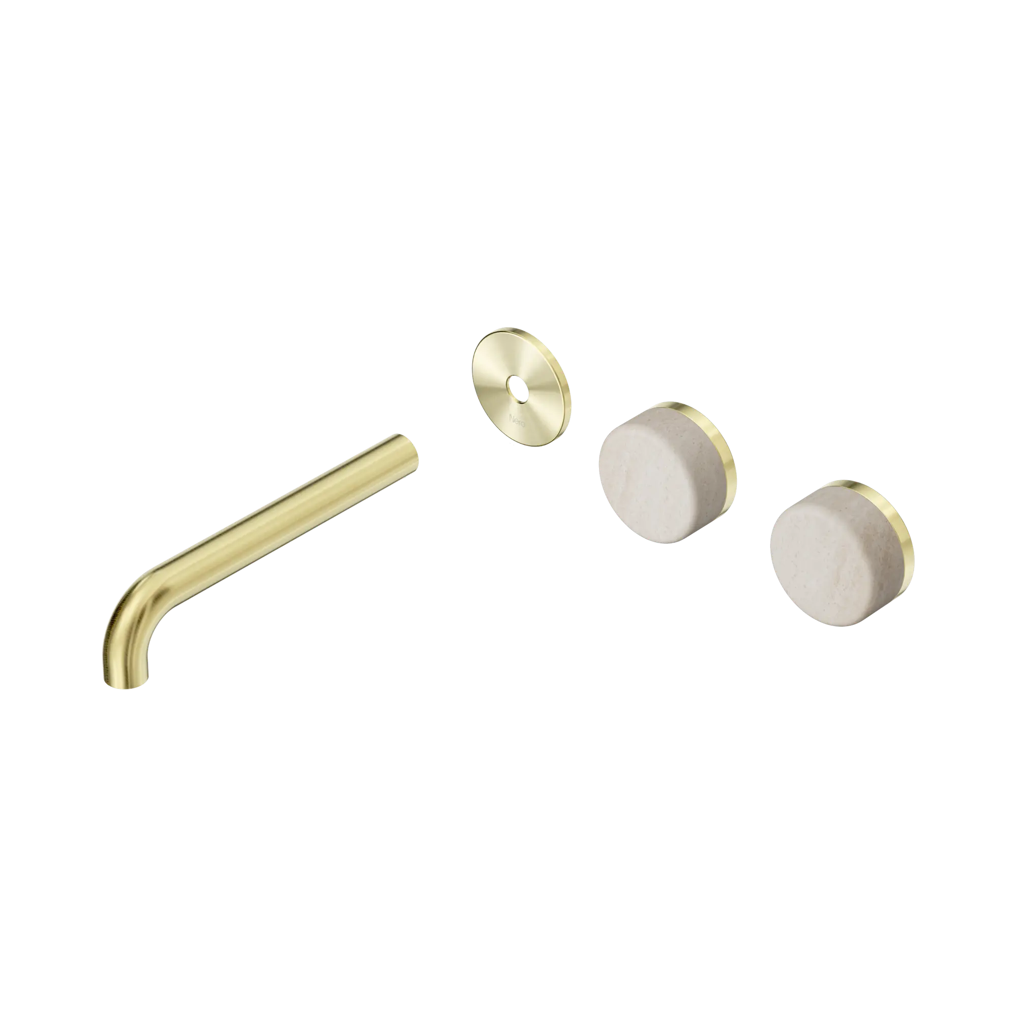 24 D100 BG Serenity Wall Basin Set 185mm Offset spout With Rome Travertine Handle Trim Kit Only Brushed Gold image 1