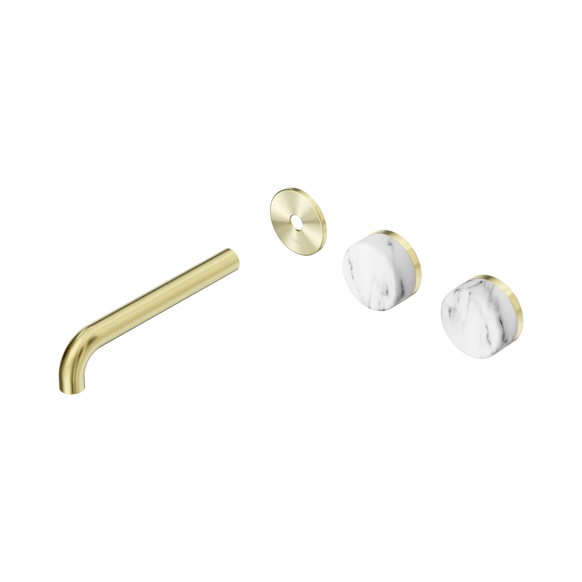 24 D101 BG Serenity Wall Basin Set 185mm Offset spout With Arabescato Corchia Handle Trim Kit Only Brushed Gold image 1