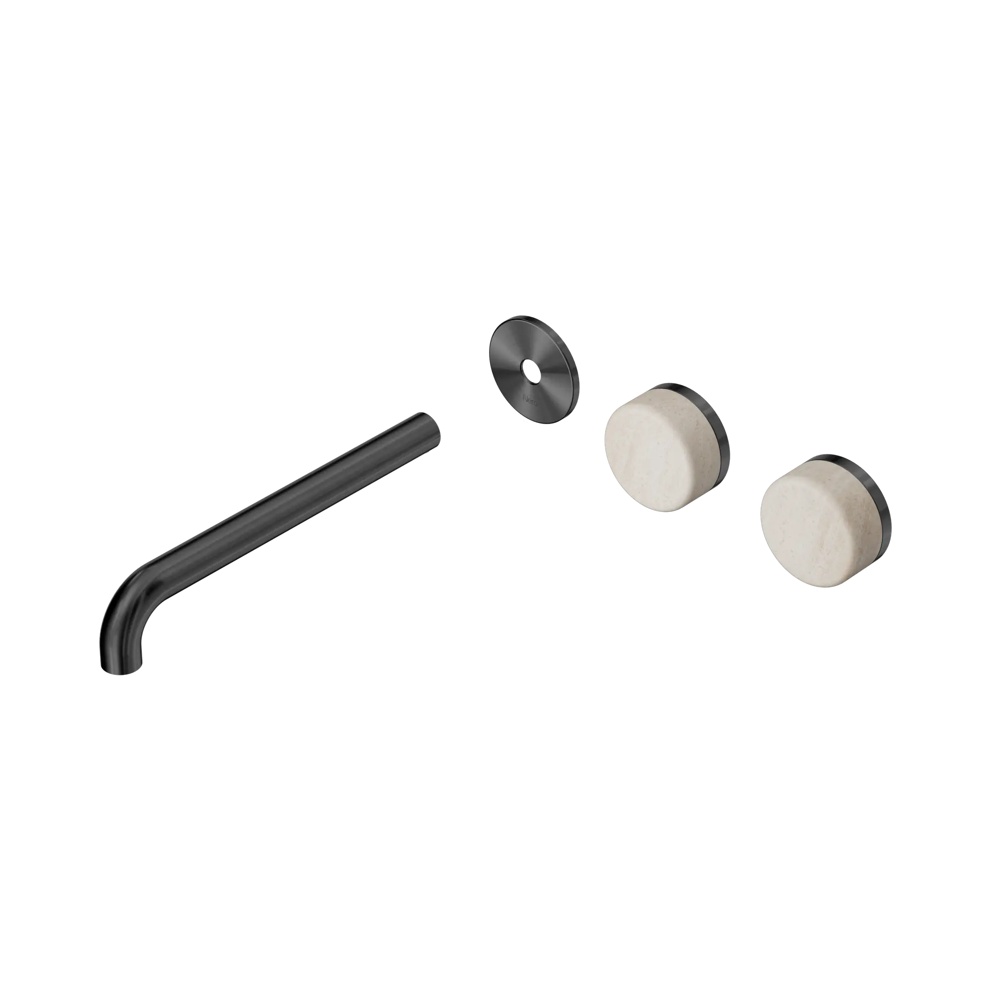 24 D106 GM Serenity Wall Basin Set 220mm Offset spout With Rome Travertine Handle Trim Kit Only Gun Metal image 1