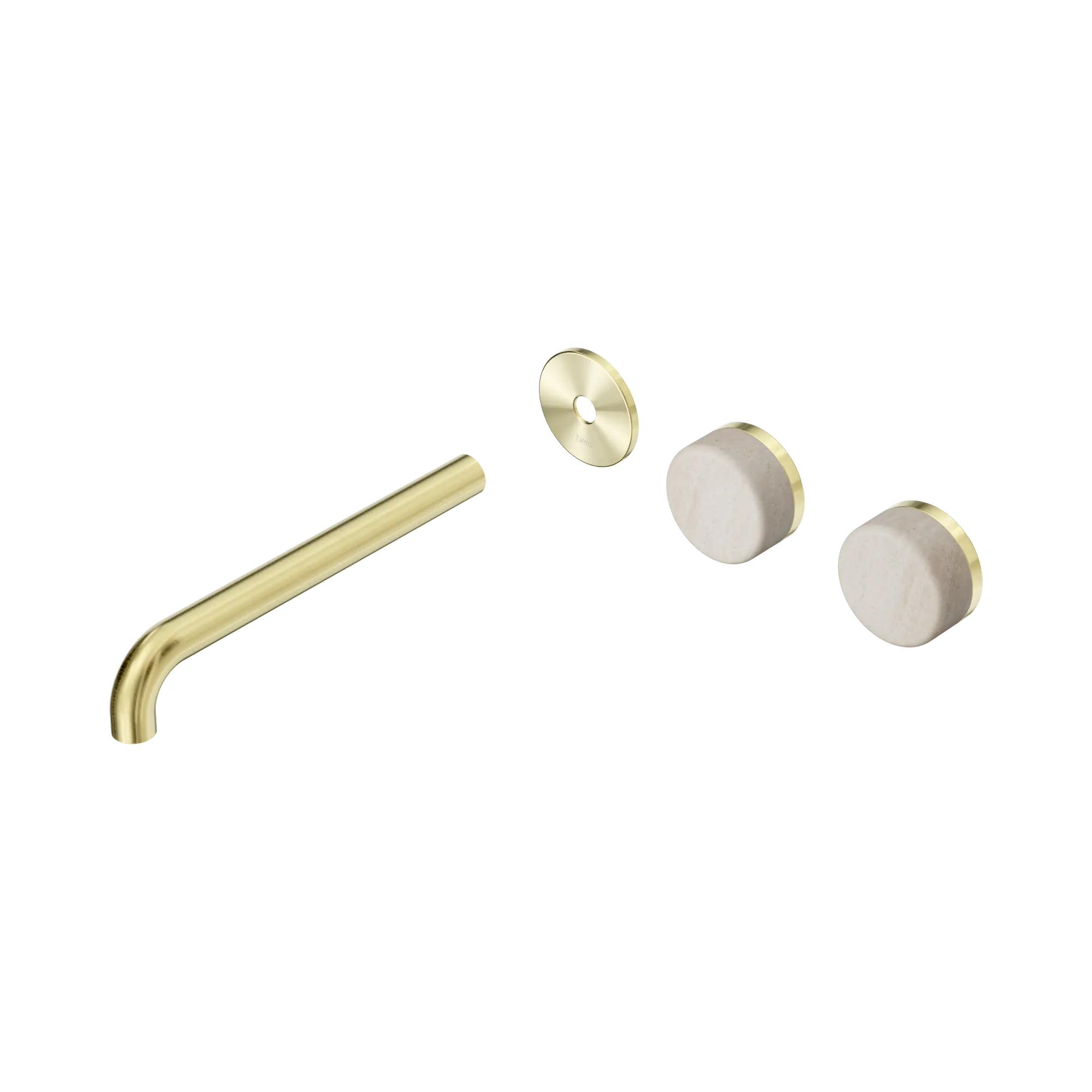 24 D106 BG Serenity Wall Basin Set 220mm Offset spout With Rome Travertine Handle Trim Kit Only Brushed Gold image 1
