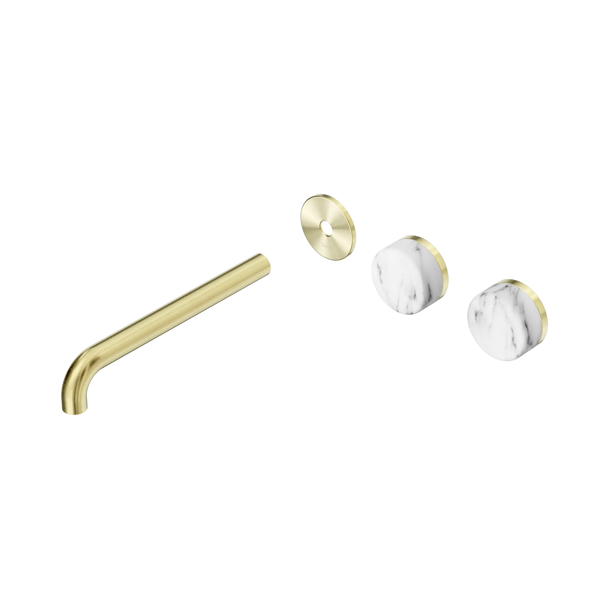 24 D107 BG Serenity Wall Basin Set 220mm Offset spout With Arabescato Corchia Handle Trim Kit Only Brushed Gold image 1