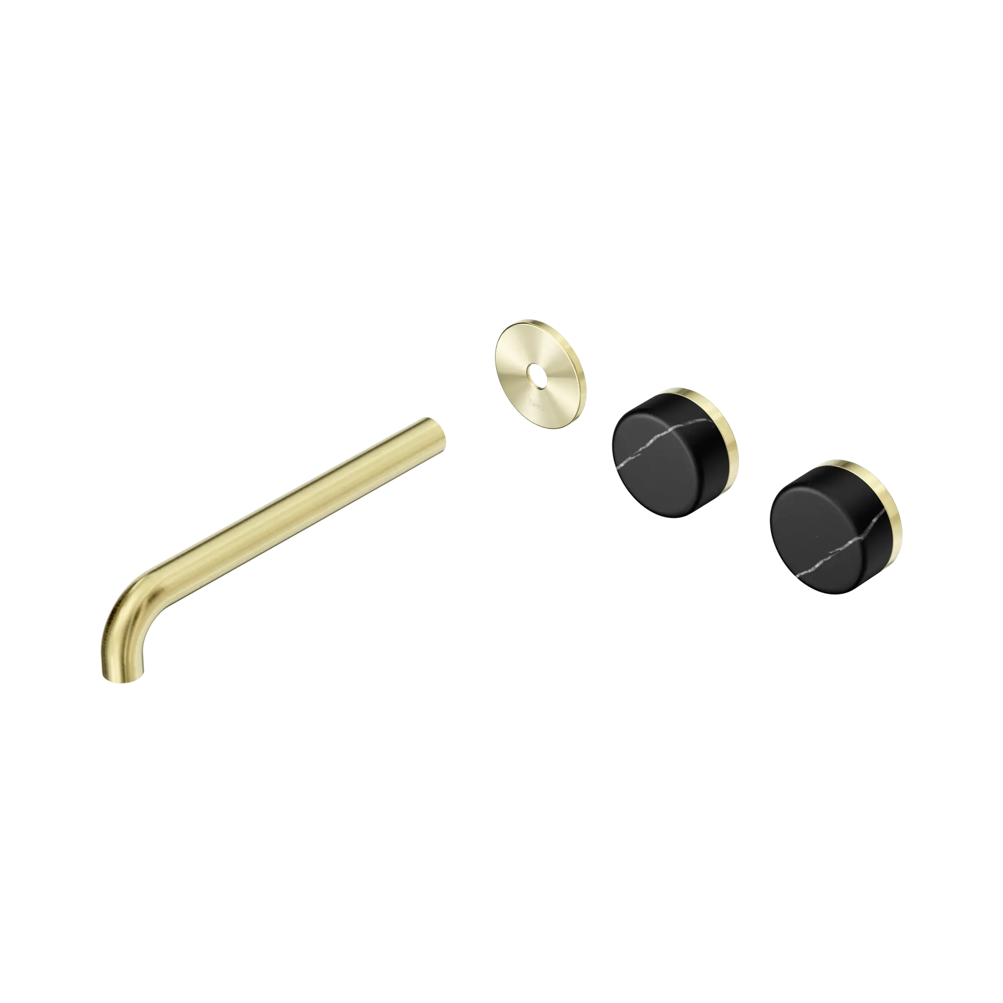 24 D115 BG Serenity Wall Basin Set 220mm Offset spout With Marquina Black Handle Trim Kit Only Brushed Gold image 1