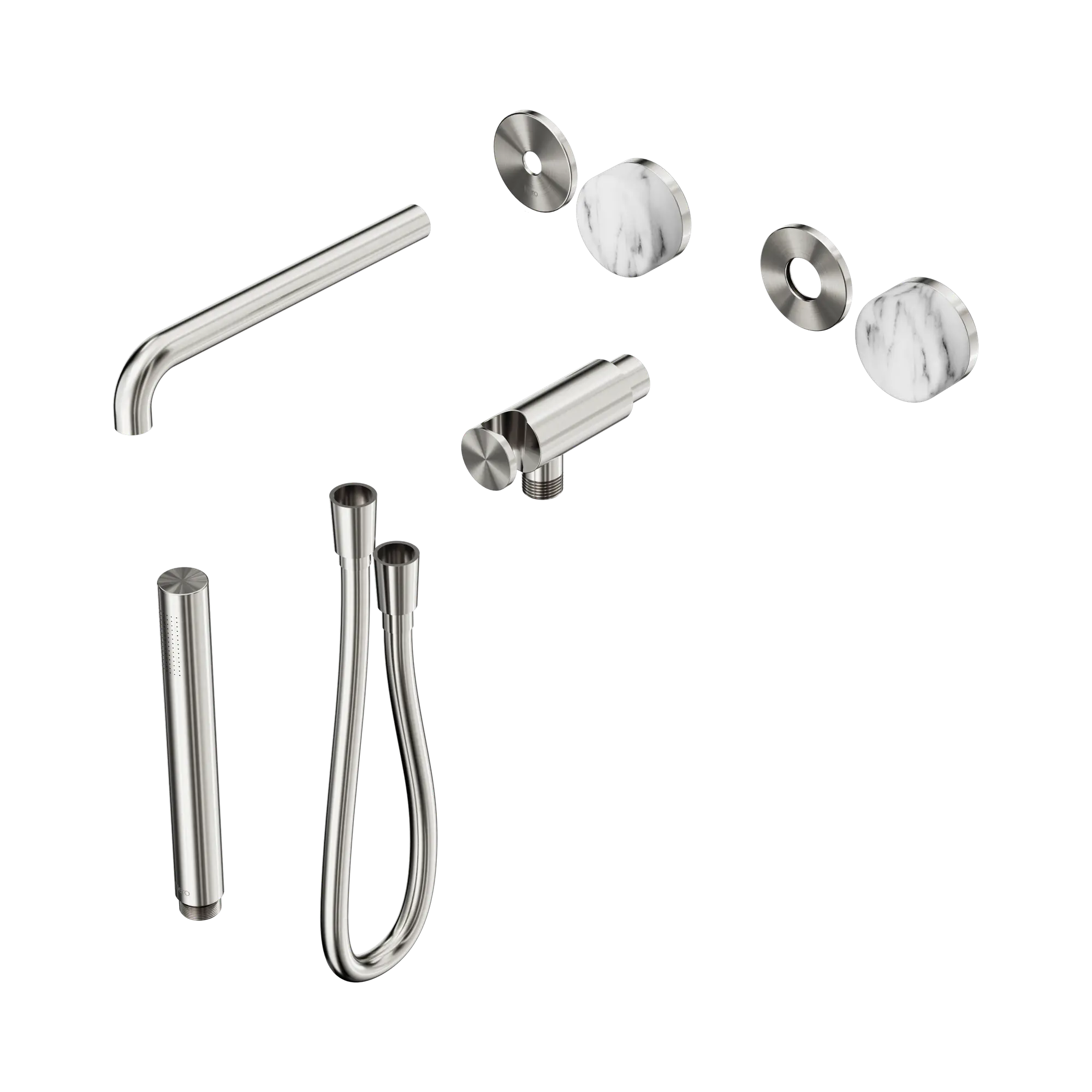 24 E082 BN Serenity Progressive Shower System With Spout With Arabescato Corchia Handle And Slim Shower Trim Kit Only Brushed Nickel image 1