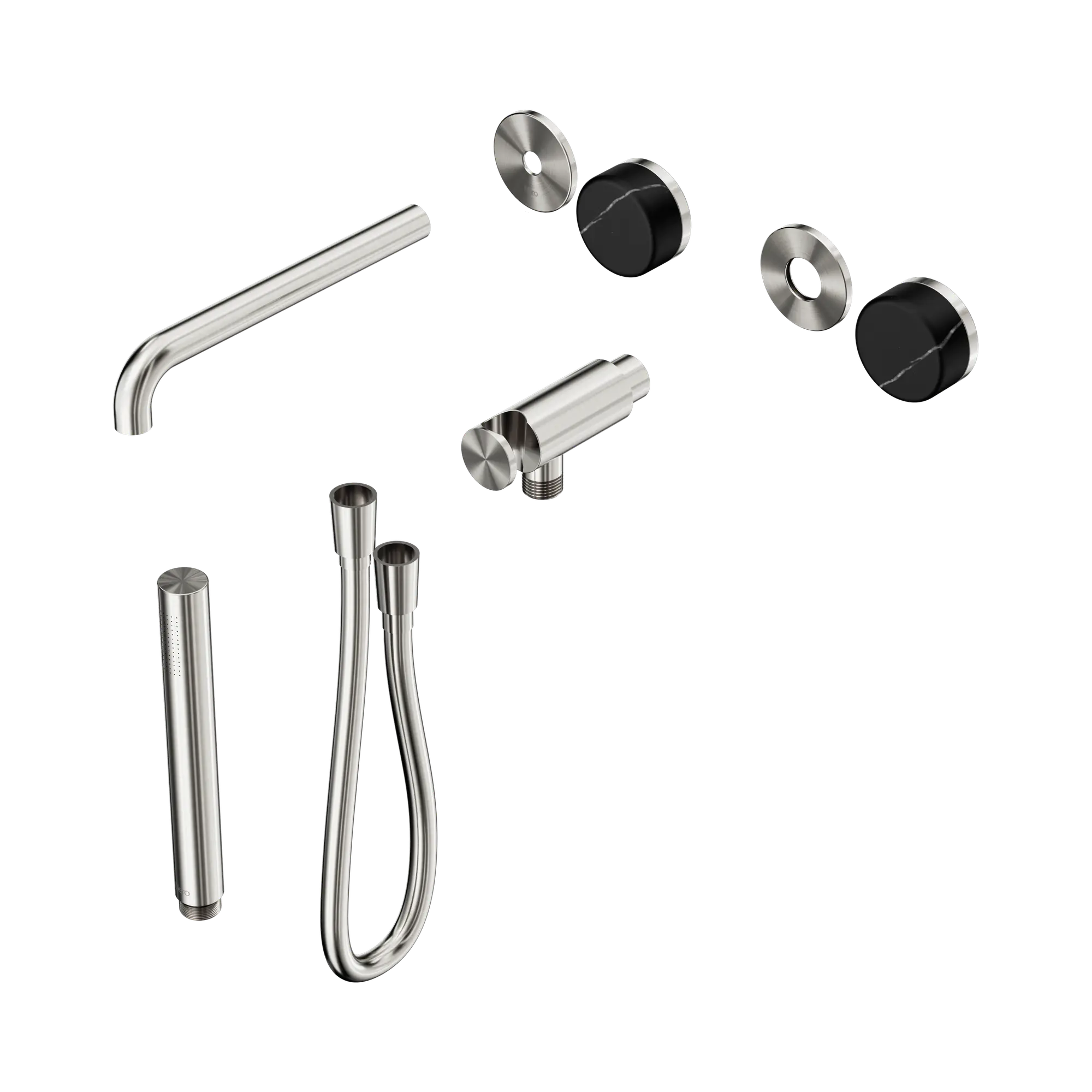 24 E121 BN Serenity Progressive Shower System With Spout With Marquina Black Handle And Slim Shower Trim Kit Only Brushed Nickel image 1
