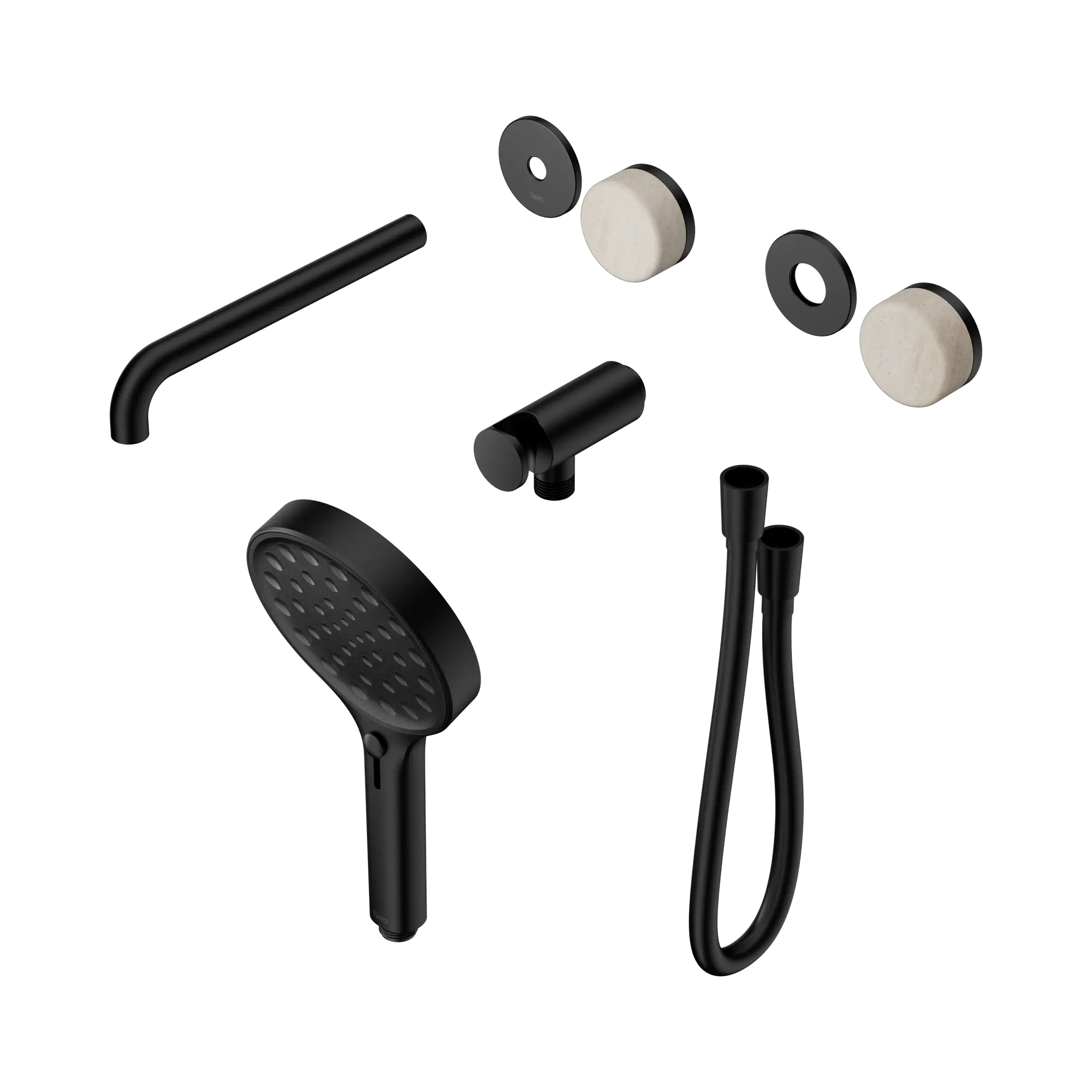 24 E087 MB Serenity Progressive Shower System With Spout With Rome Travertine Handle And Serenity Hand Shower Trim Kit Only Matte Black image 1