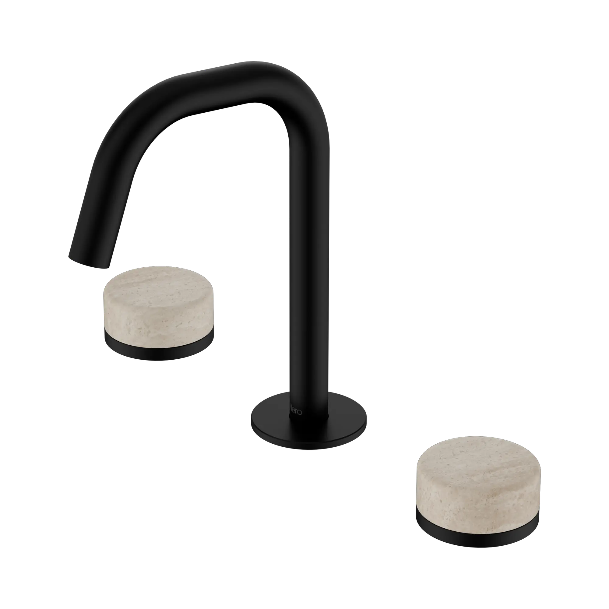 24 D025 MB Serenity Basin Set Edge Spout With Rome Travertine Handle Matte Black image 1