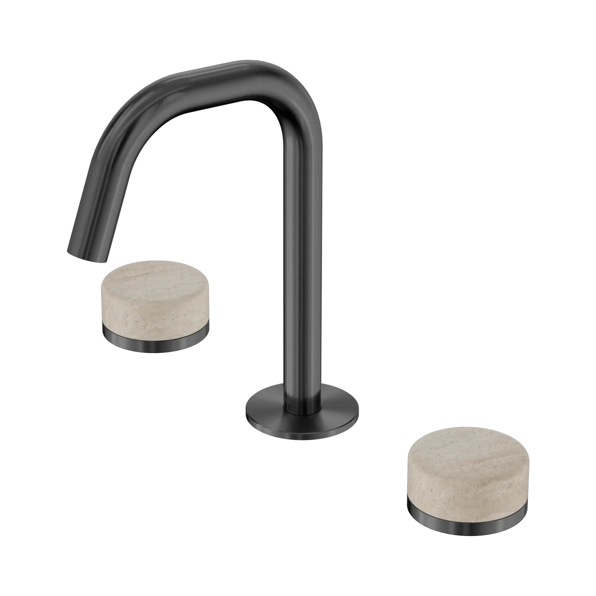 24 D025 GM Serenity Basin Set Edge Spout With Rome Travertine Handle Gun Metal image 1