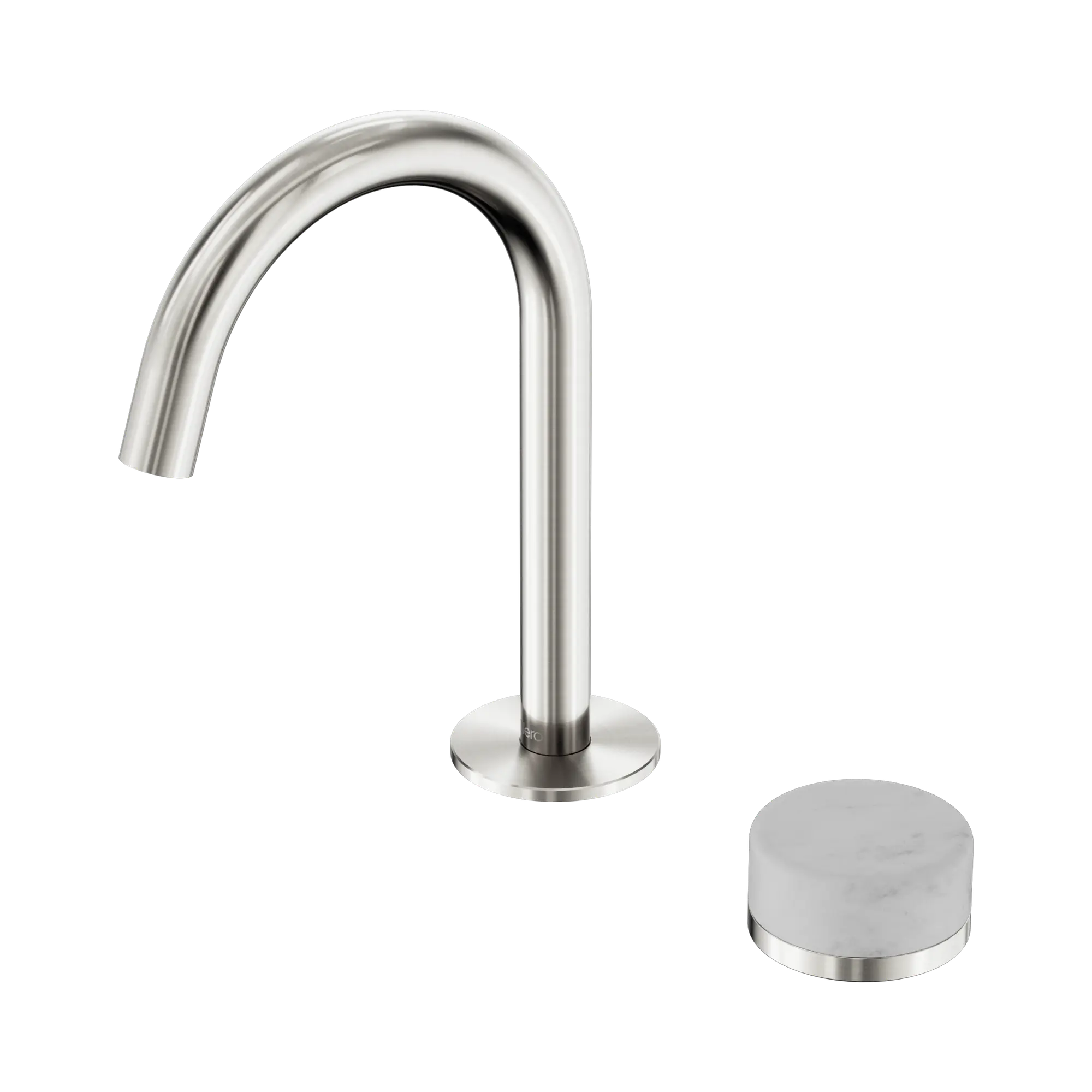 24 E031 BN Serenity Progressive Basin Mixer Arc Spout With Carrara Handle Brushed Nickel image 1