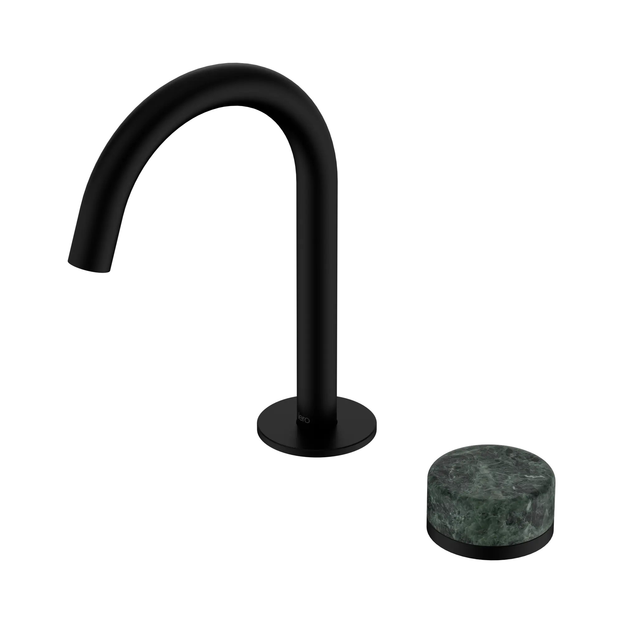 24 E032 MB Serenity Progressive Basin Mixer Arc Spout With Verde Alpi Handle Matte Black image 1