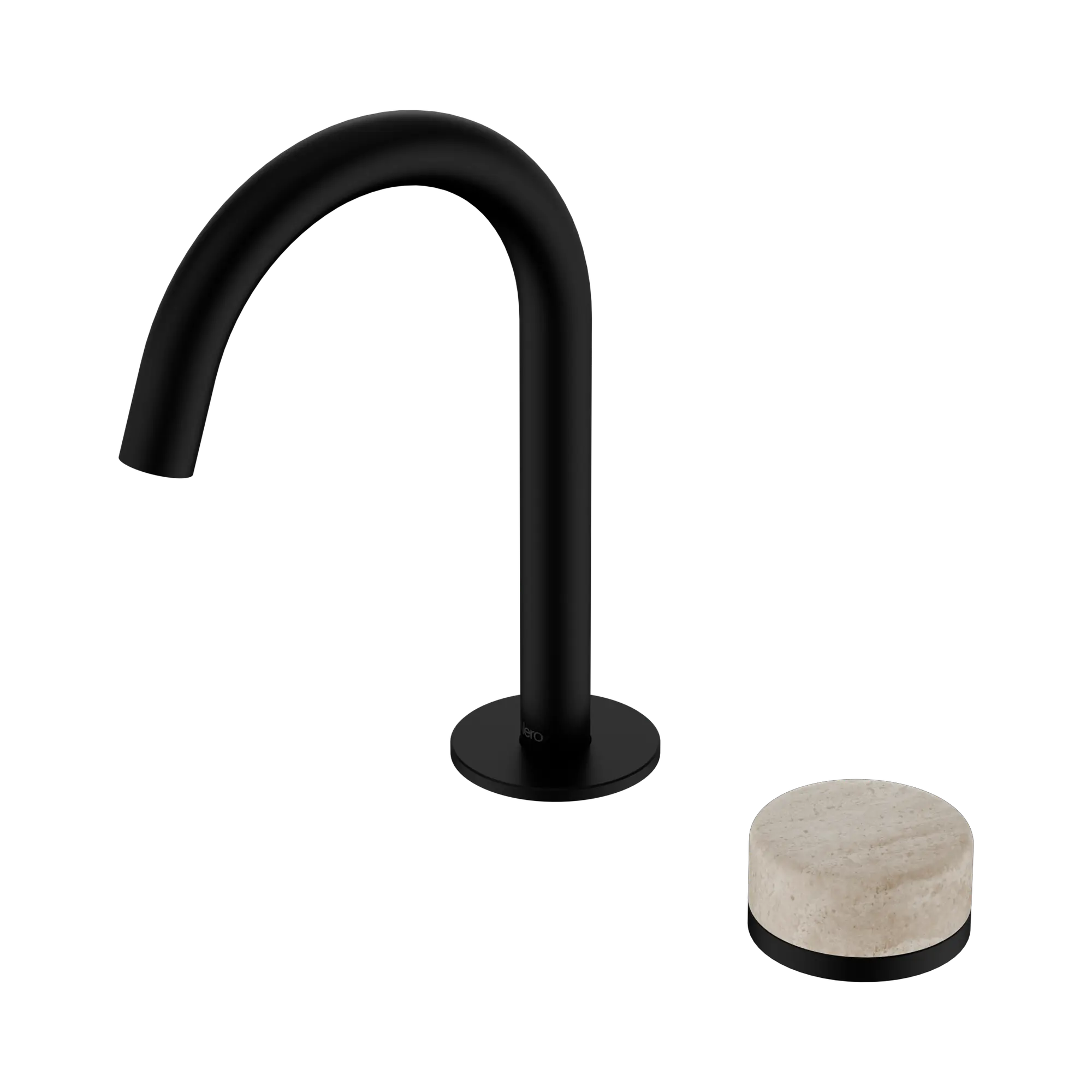 24 E033 MB Serenity Progressive Basin Mixer Arc Spout With Rome Travertine Handle Matte Black image 1