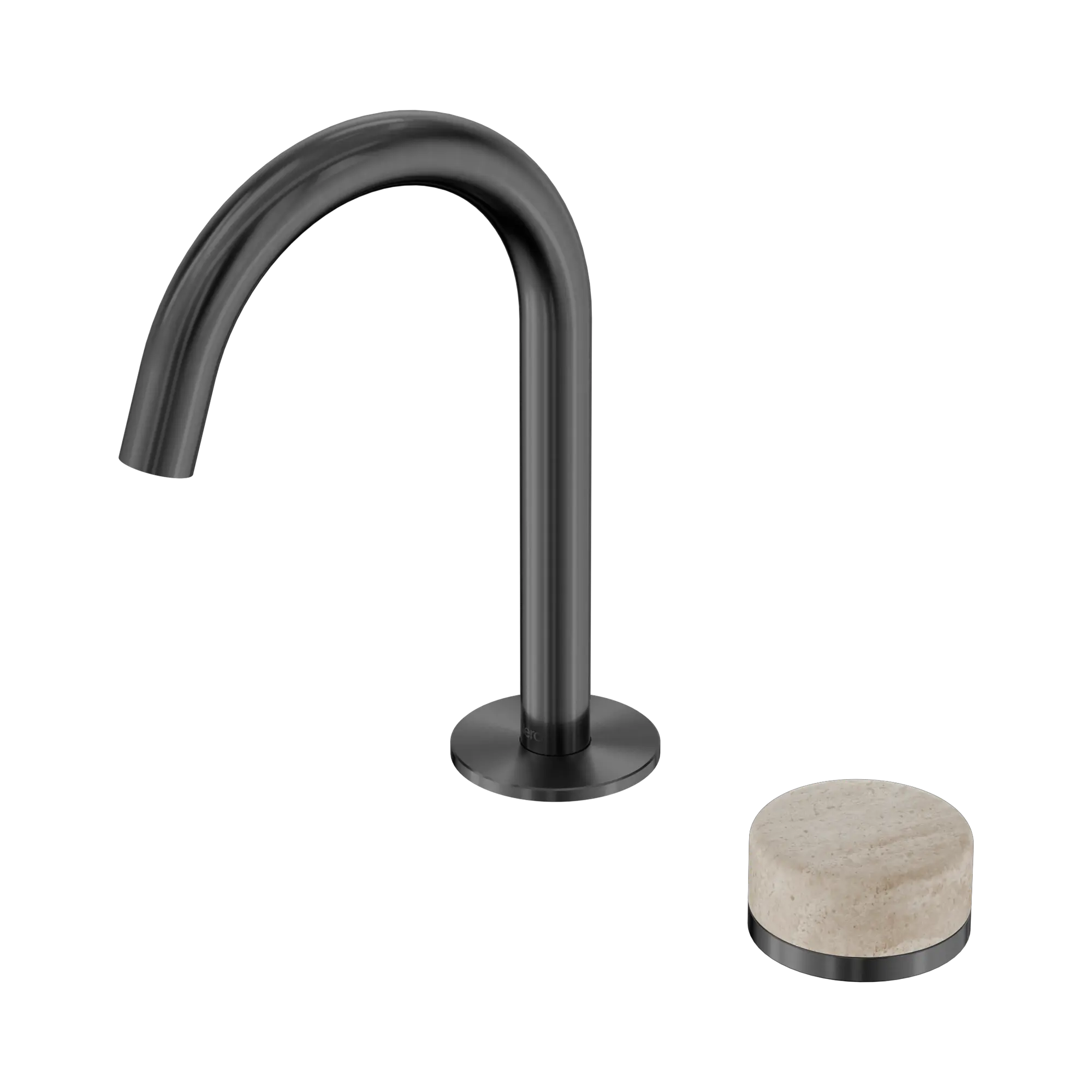 24 E033 GM Serenity Progressive Basin Mixer Arc Spout With Rome Travertine Handle Gun Metal image 1