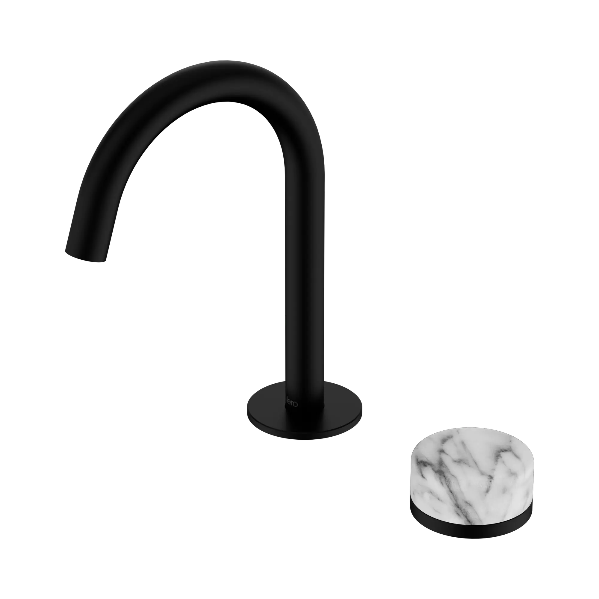 24 E034 MB Serenity Progressive Basin Mixer Arc Spout With Arabescato Corchia Handle Matte Black image 1