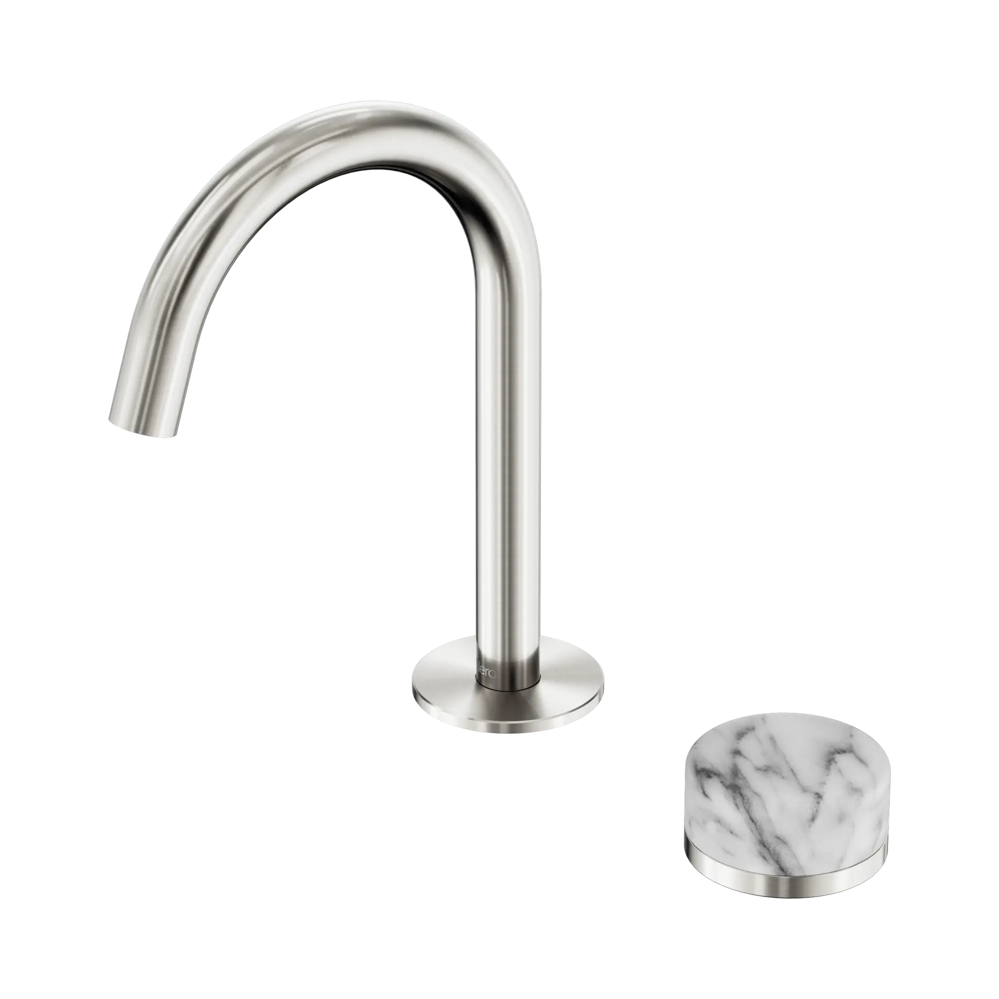24 E034 BN Serenity Progressive Basin Mixer Arc Spout With Arabescato Corchia Handle Brushed Nickel image 1