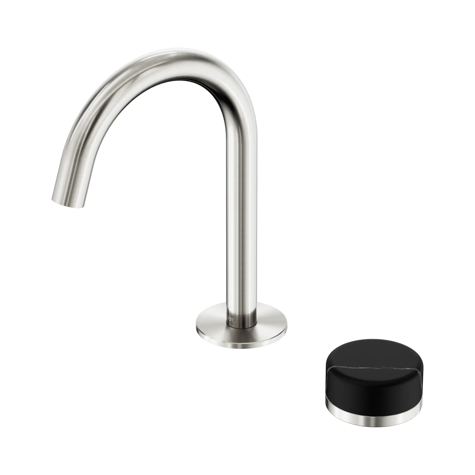 24 E133 BN Serenity Progressive Basin Mixer Arc Spout With Marquina Black Handle Brushed Nickel image 1