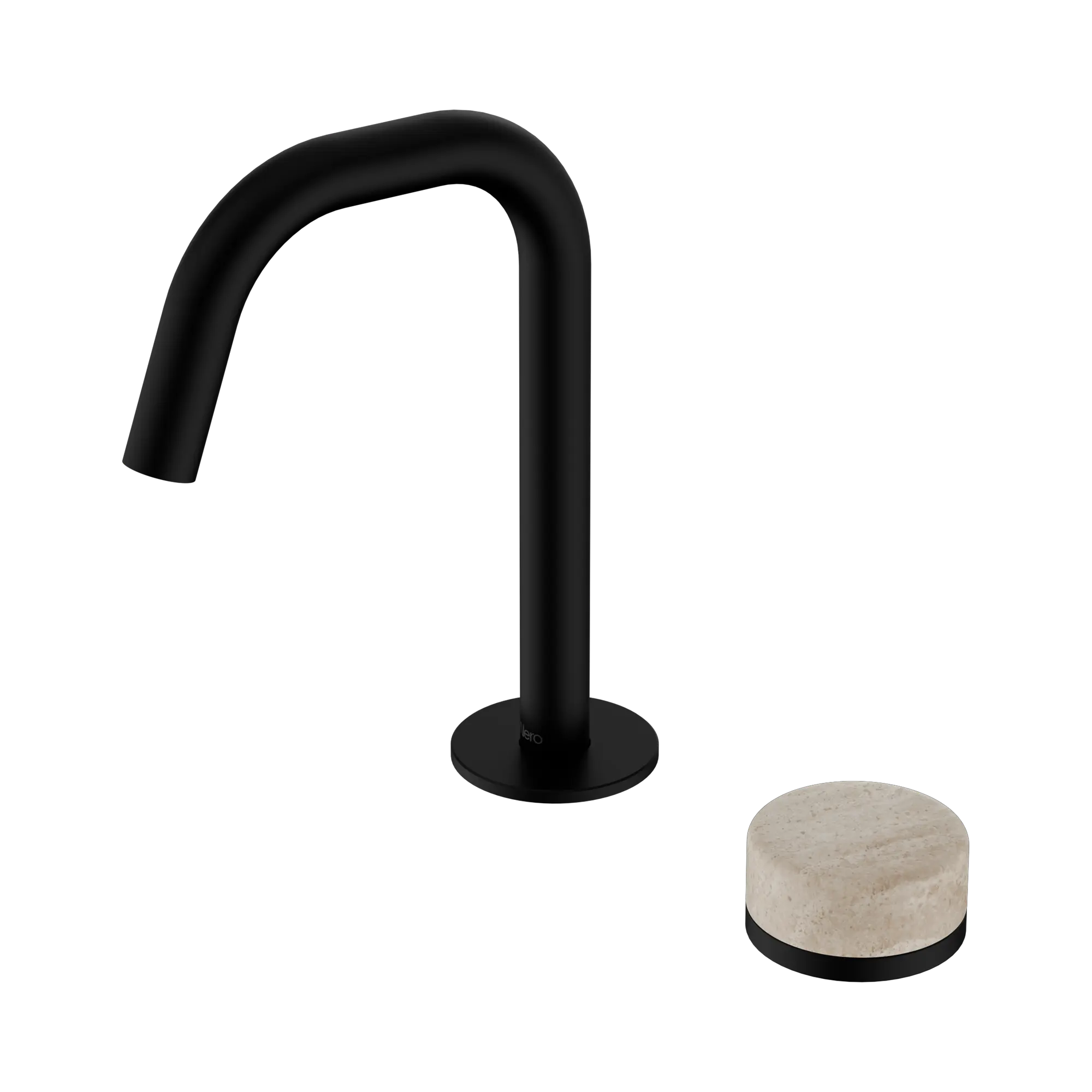 24 E045 MB Serenity Progressive Basin Mixer Edge Spout With Rome Travertine Handle Matte Black image 1
