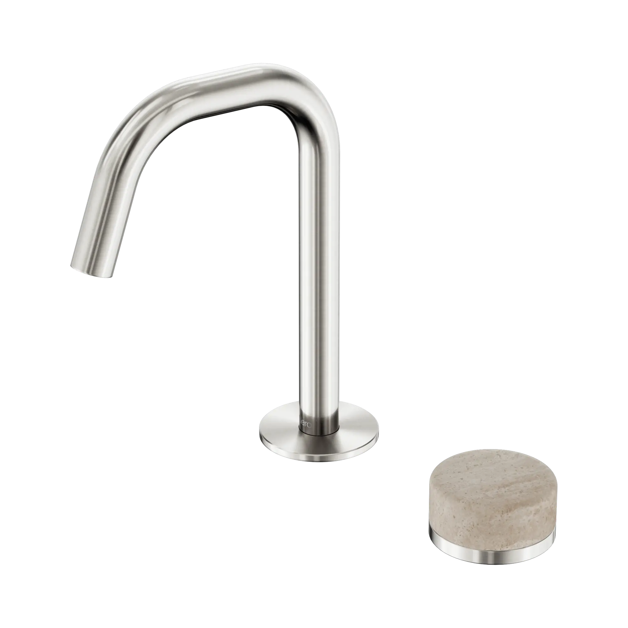 24 E045 BN Serenity Progressive Basin Mixer Edge Spout With Rome Travertine Handle Brushed Nickel image 1