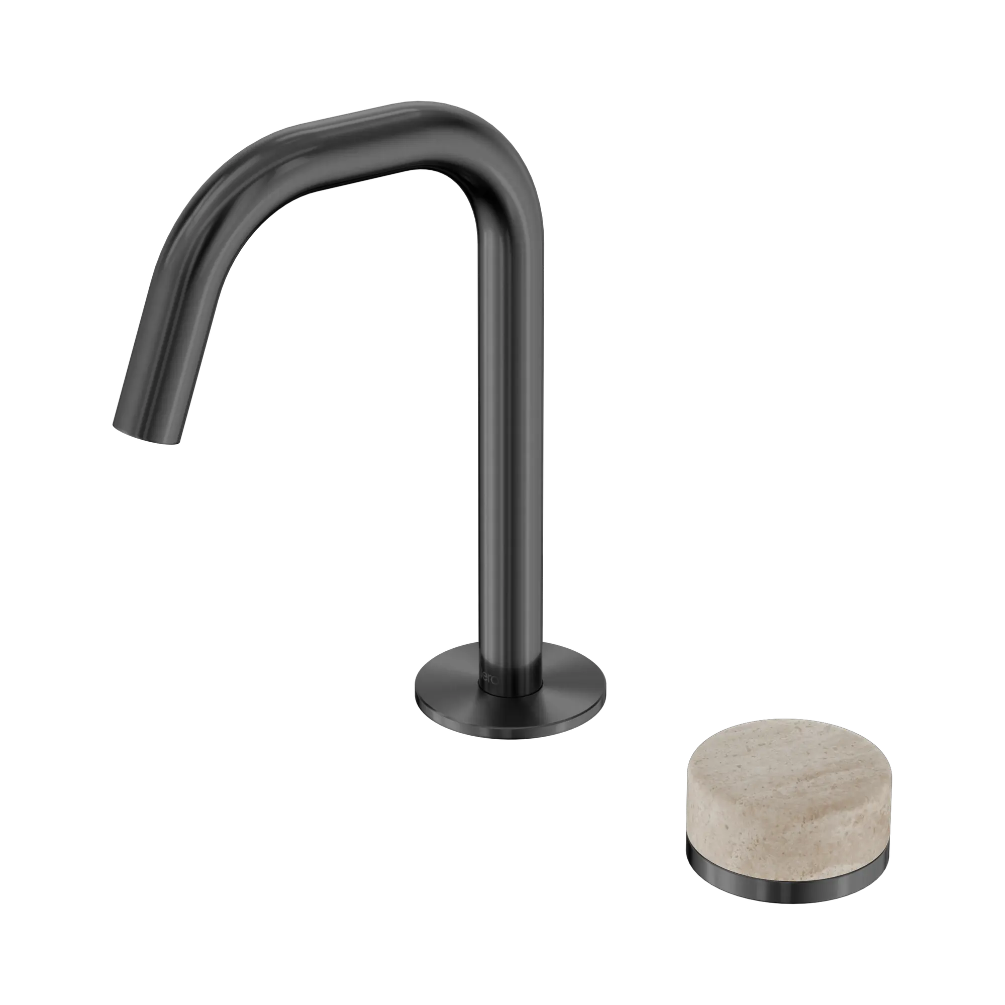 24 E045 GM Serenity Progressive Basin Mixer Edge Spout With Rome Travertine Handle Gun Metal image 1