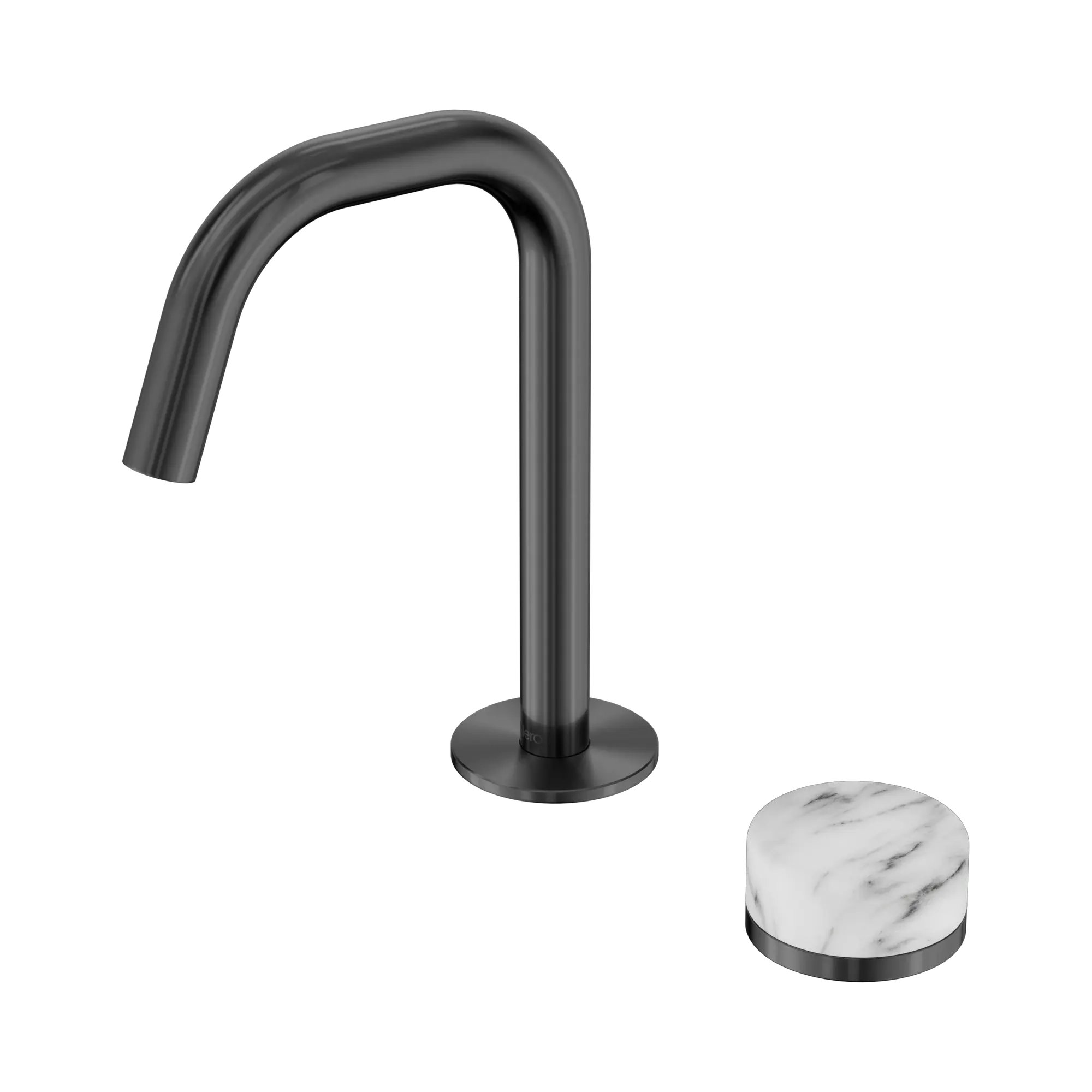 24 E046 GM Serenity Progressive Basin Mixer Edge Spout With Arabescato Corchia Handle Gun Metal image 1