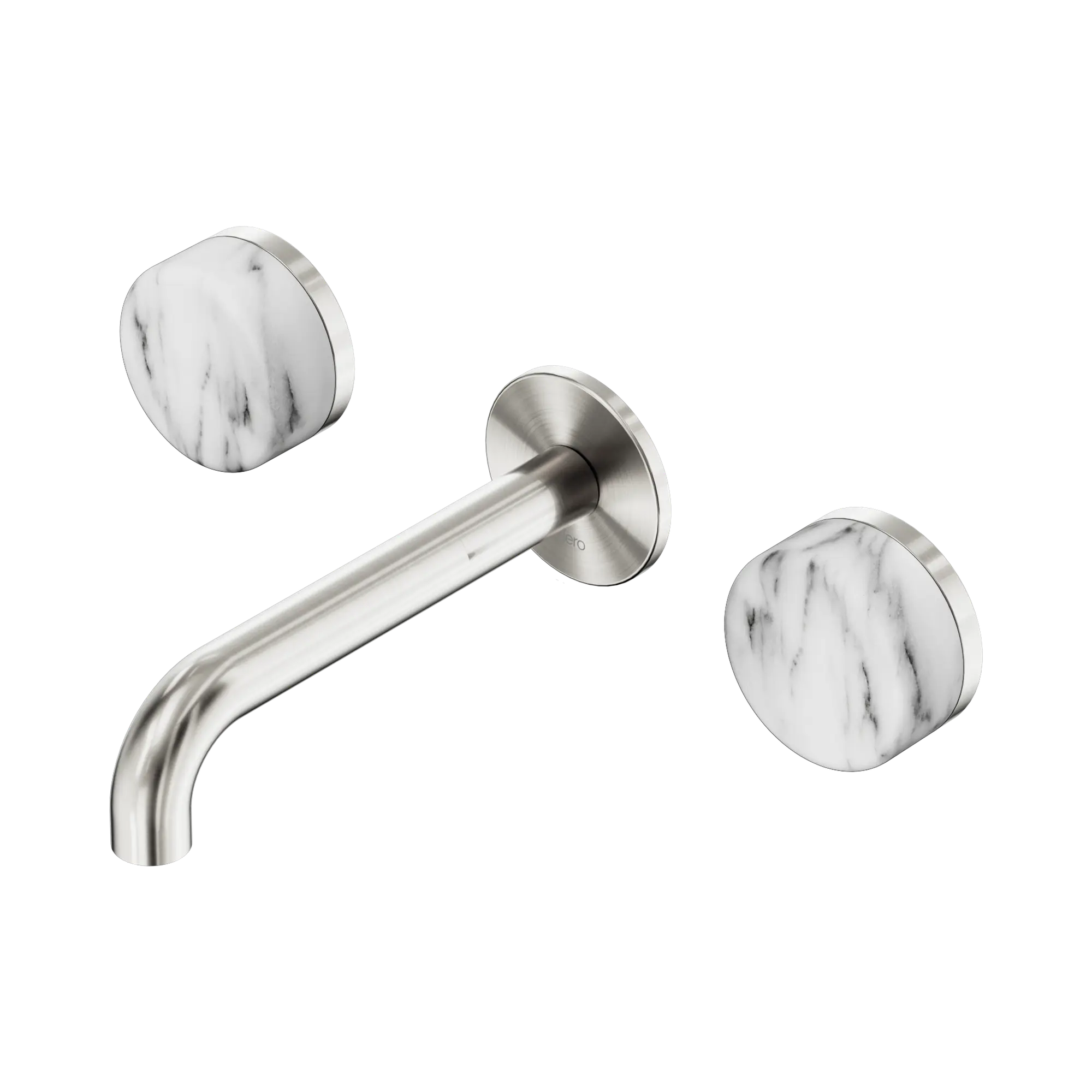 24 D038 BN Serenity Wall Basin Set 160mm Spout With Arabescato Corchia Handle Brushed Nickel image 1