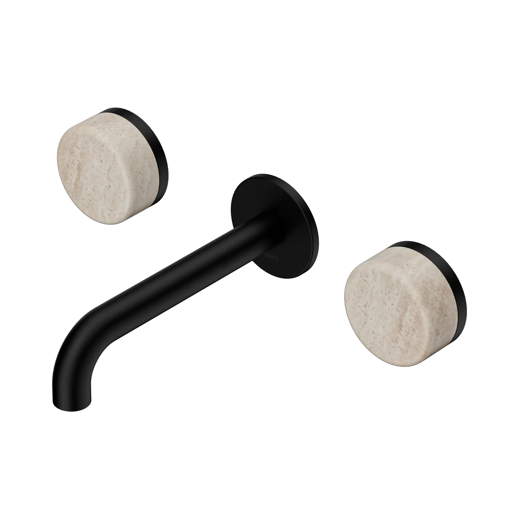 24 D037 MB Serenity Wall Basin Set 160mm Spout With Rome Travertine Handle Matte Black image 1