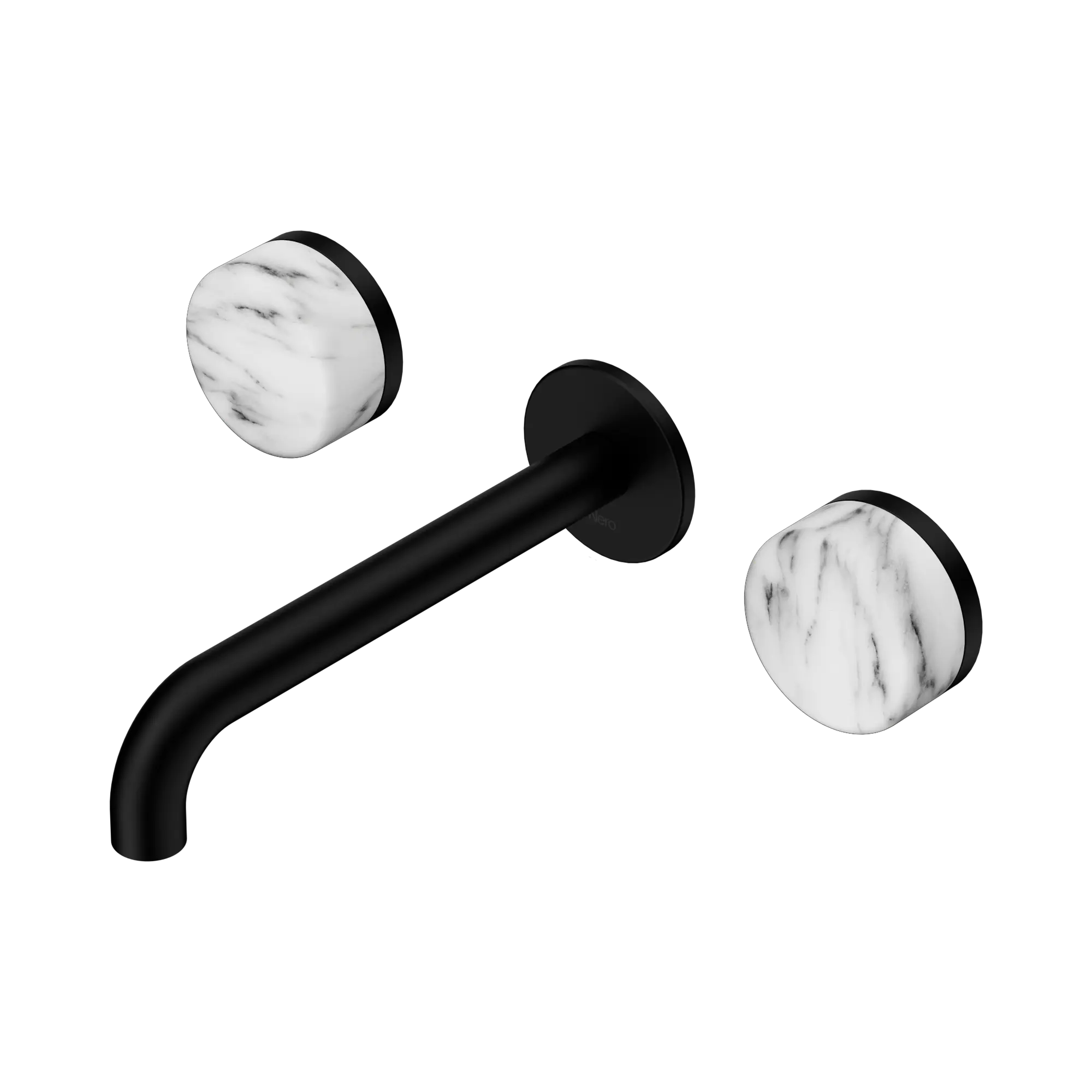 24 D044 MB Serenity Wall Basin Set 185mm Spout With Arabescato Corchia Handle Matte Black image 1