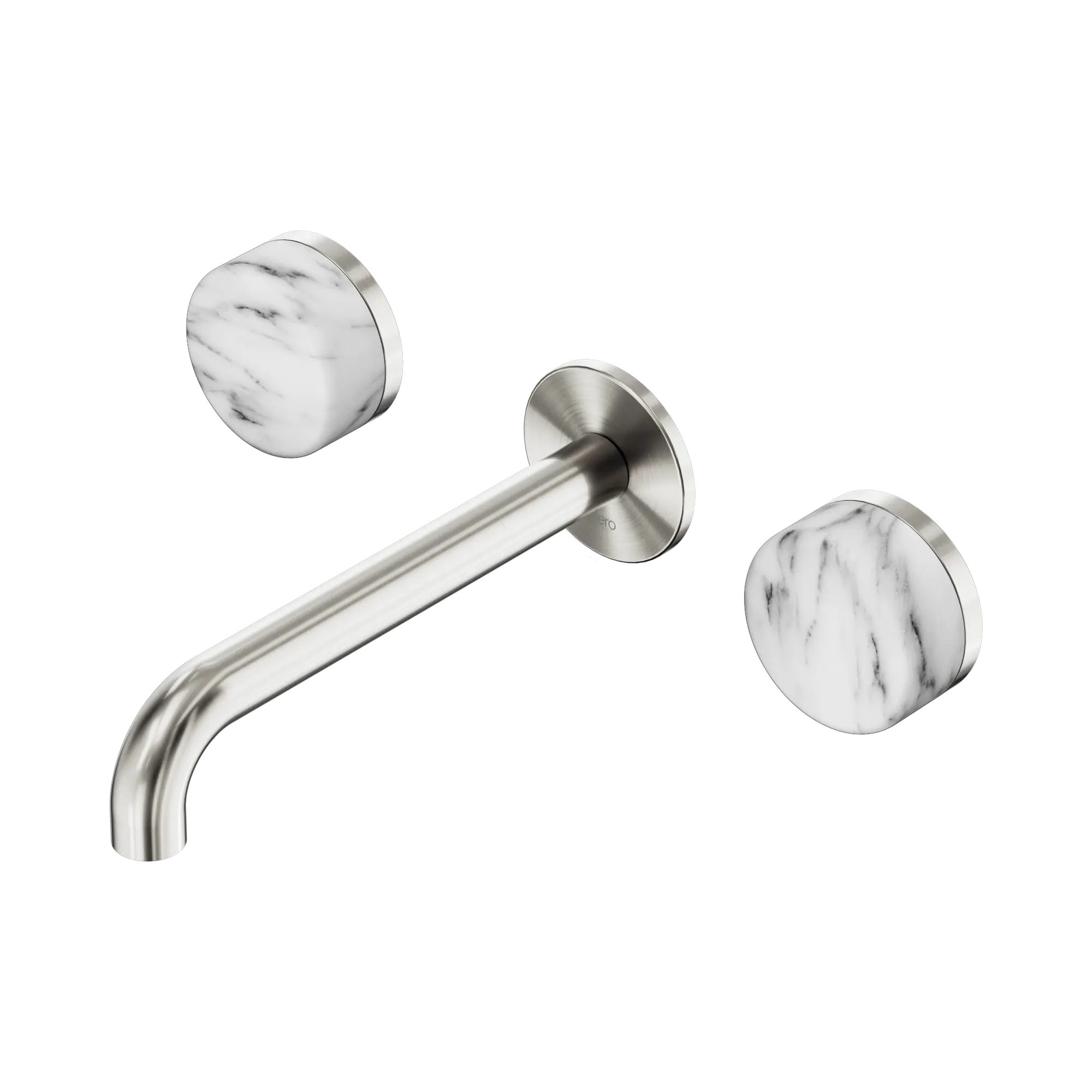 24 D044 BN Serenity Wall Basin Set 185mm Spout With Arabescato Corchia Handle Brushed Nickel image 1