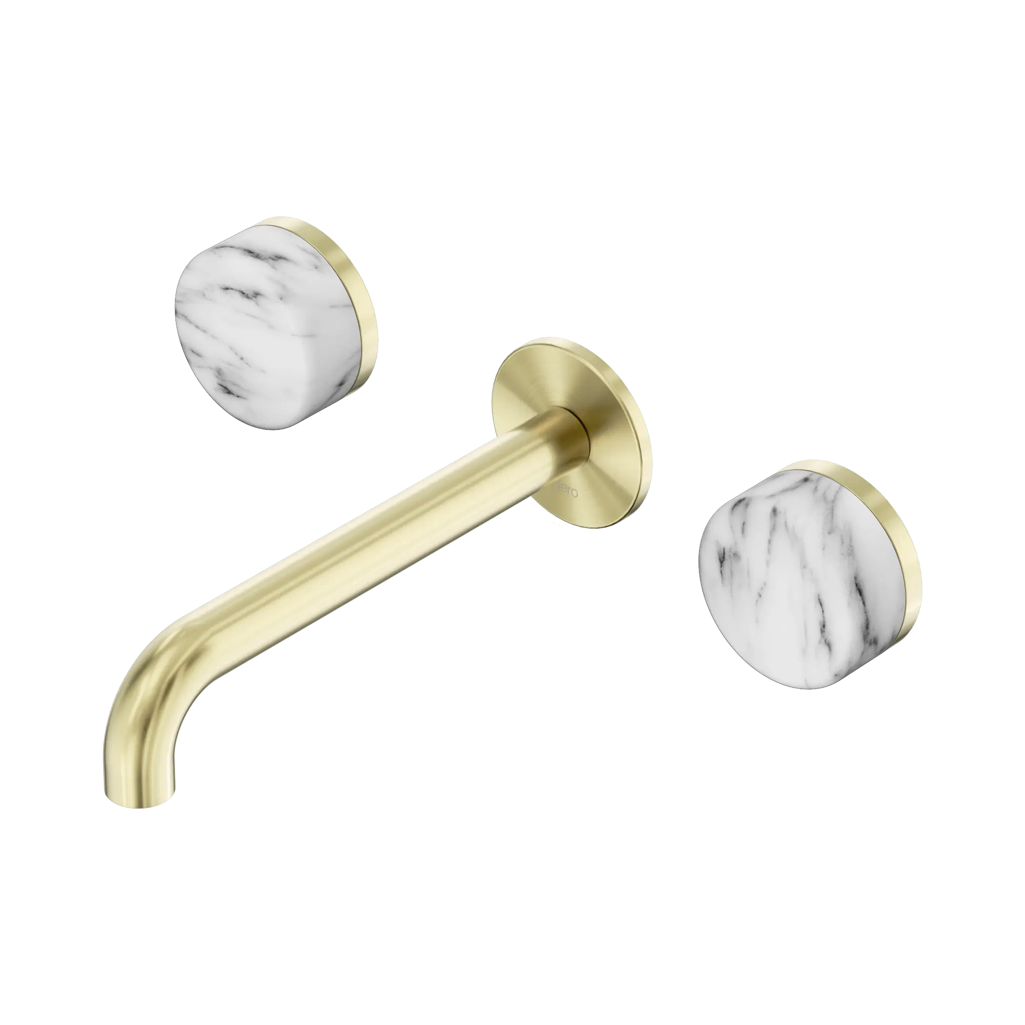 24 D044 BG Serenity Wall Basin Set 185mm Spout With Arabescato Corchia Handle Brushed Gold image 1
