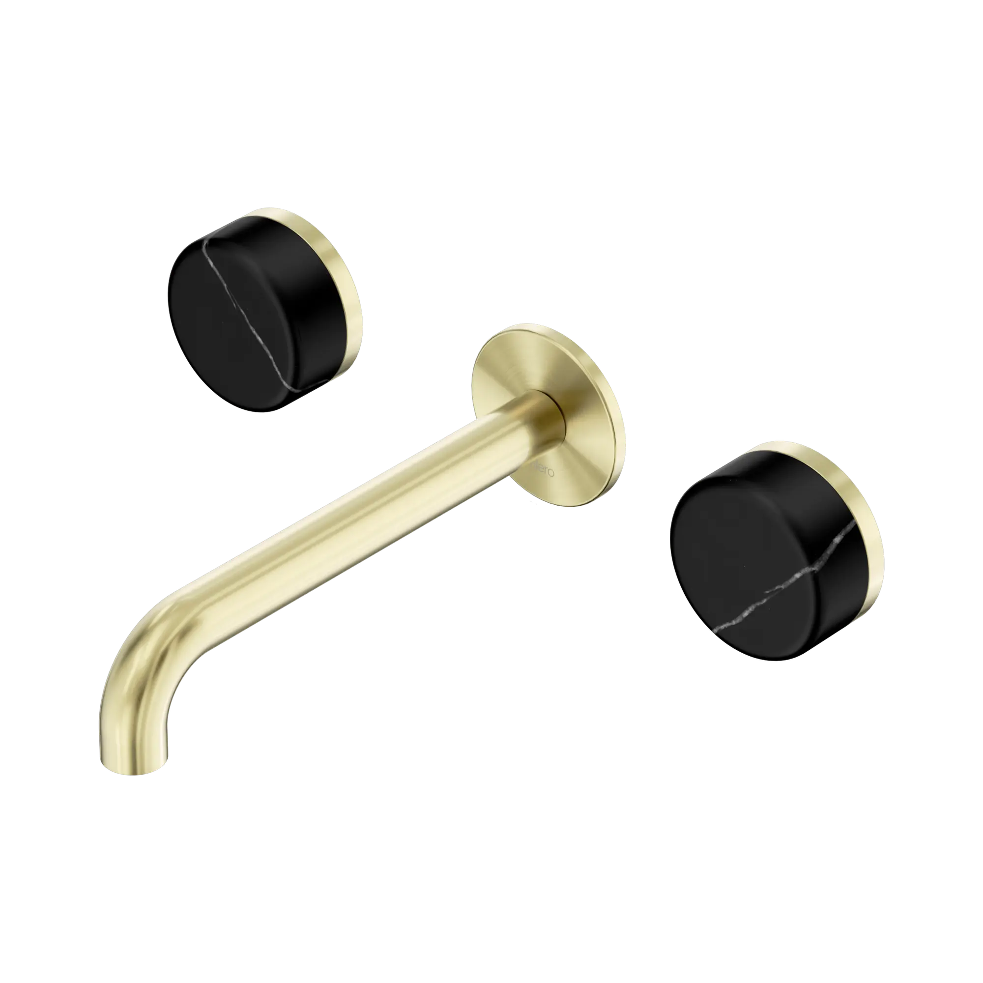 24 D122 BG Serenity Wall Basin Set 185mm Spout With Marquina Black Handle Brushed Gold image 1