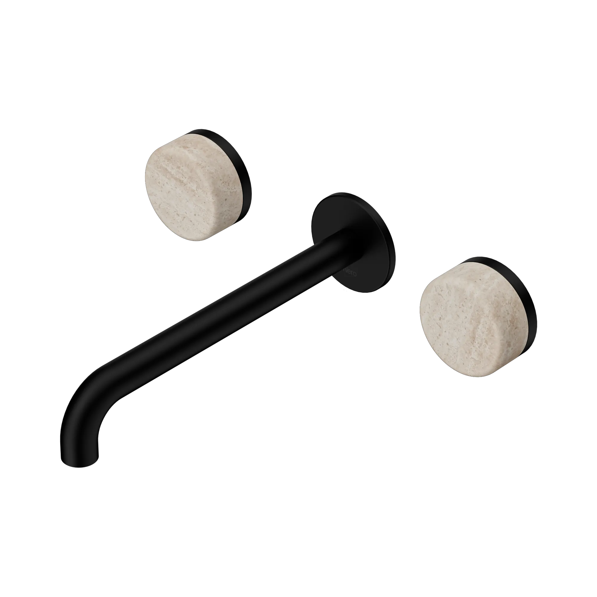 24 D049 MB Serenity Wall Basin Set 220mm Spout With Rome Travertine Handle Matte Black image 1