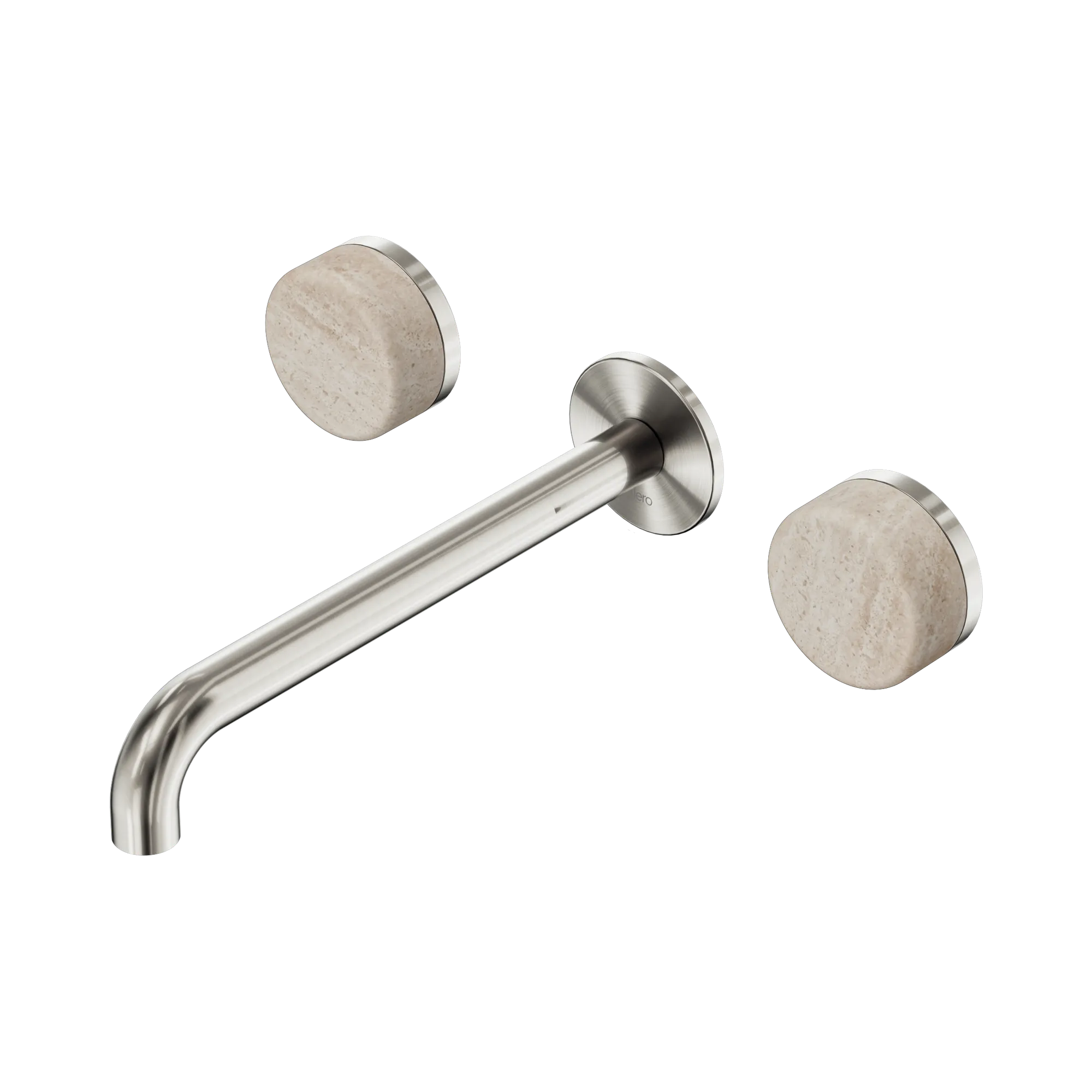24 D049 BN Serenity Wall Basin Set 220mm Spout With Rome Travertine Handle Brushed Nickel image 1