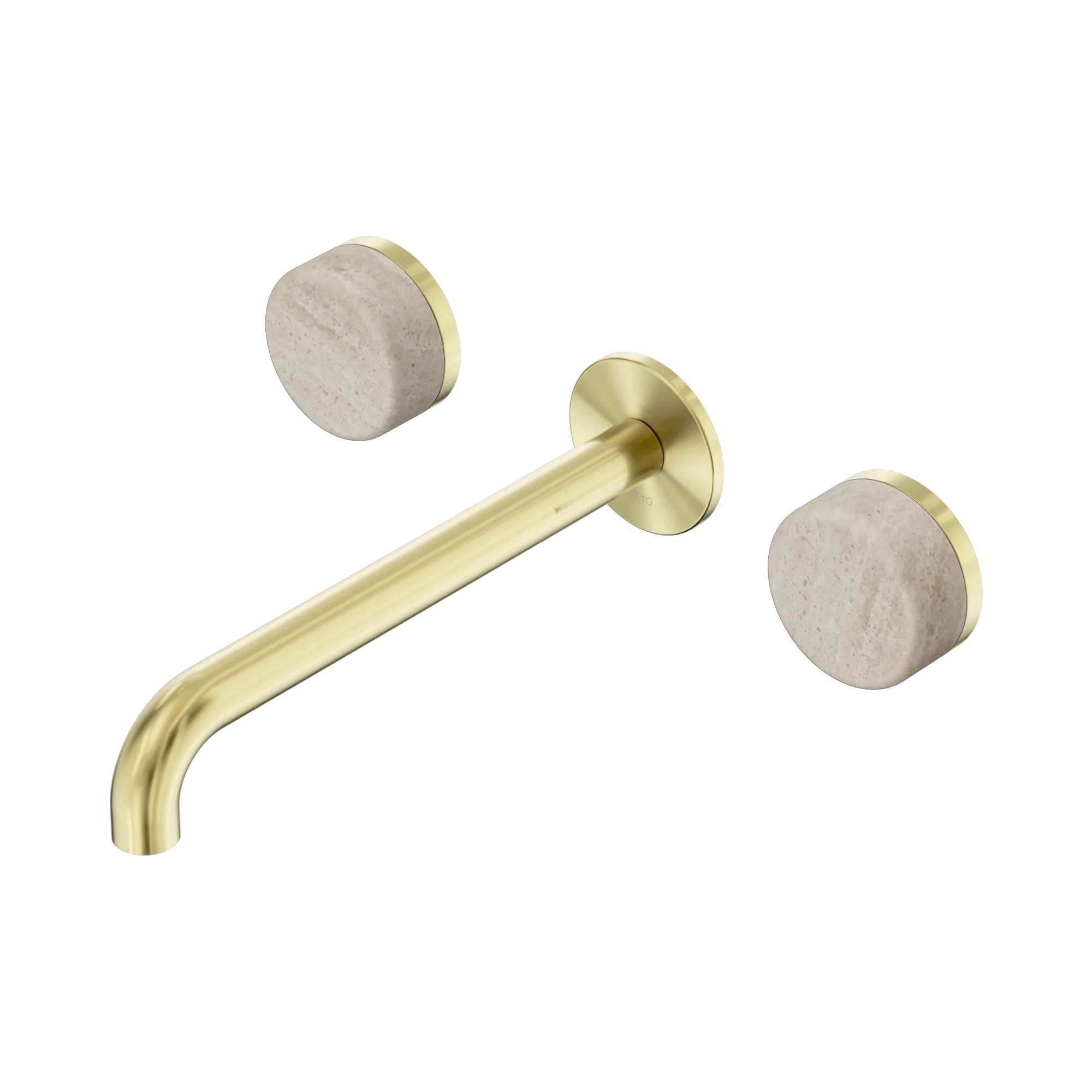 24 D049 BG Serenity Wall Basin Set 220mm Spout With Rome Travertine Handle Brushed Gold image 1