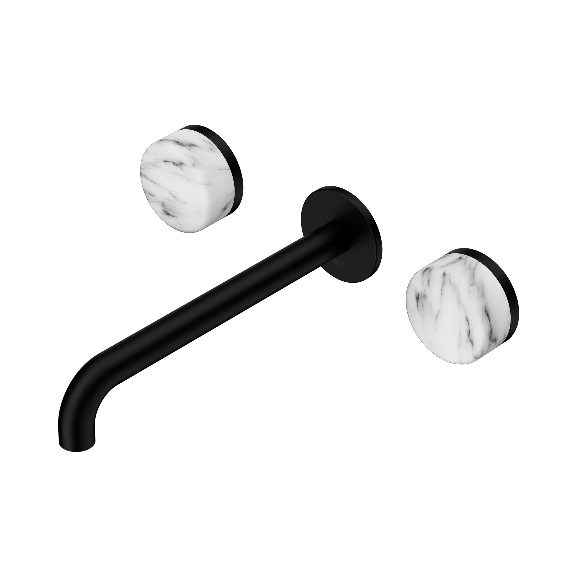 24 D050 MB Serenity Wall Basin Set 220mm Spout With Arabescato Corchia Handle Matte Black image 1