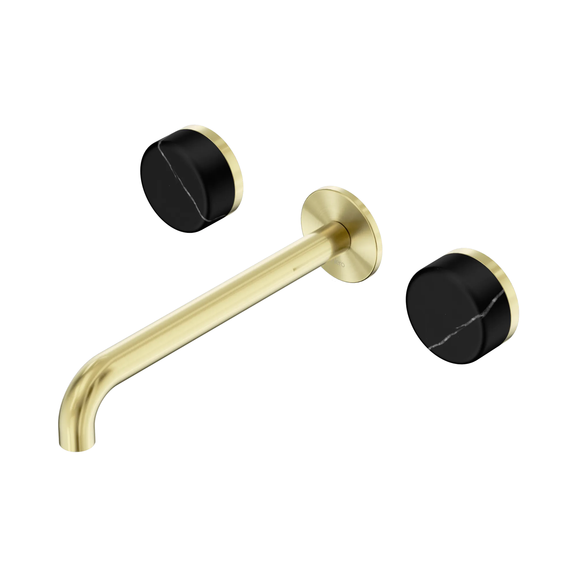 24 D123 BG Serenity Wall Basin Set 220mm Spout With Marquina Black Handle Brushed Gold image 1