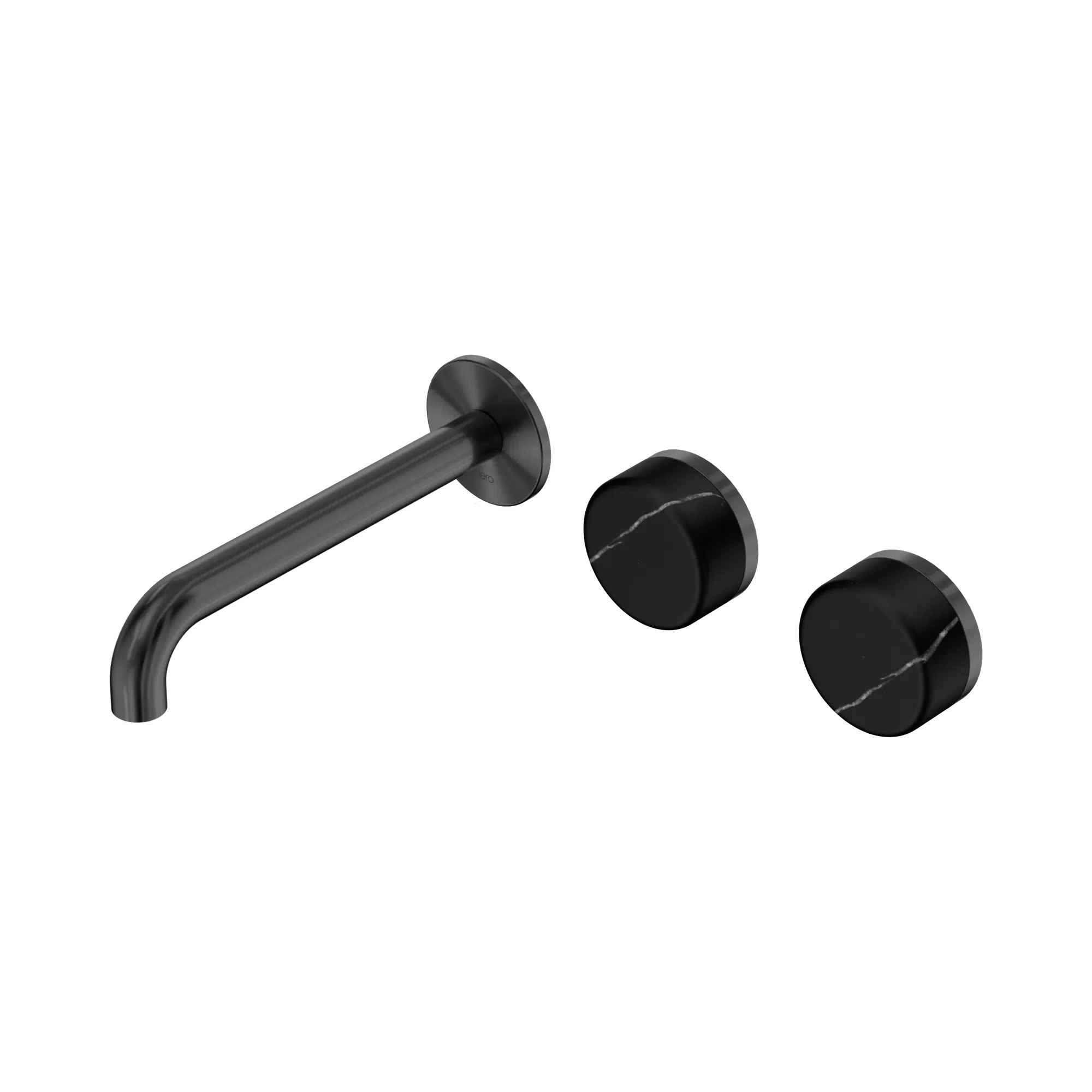 24 D125 GM Serenity Wall Basin Set 185mm Offset Spout With Marquina Black Handle Gun Metal image 1