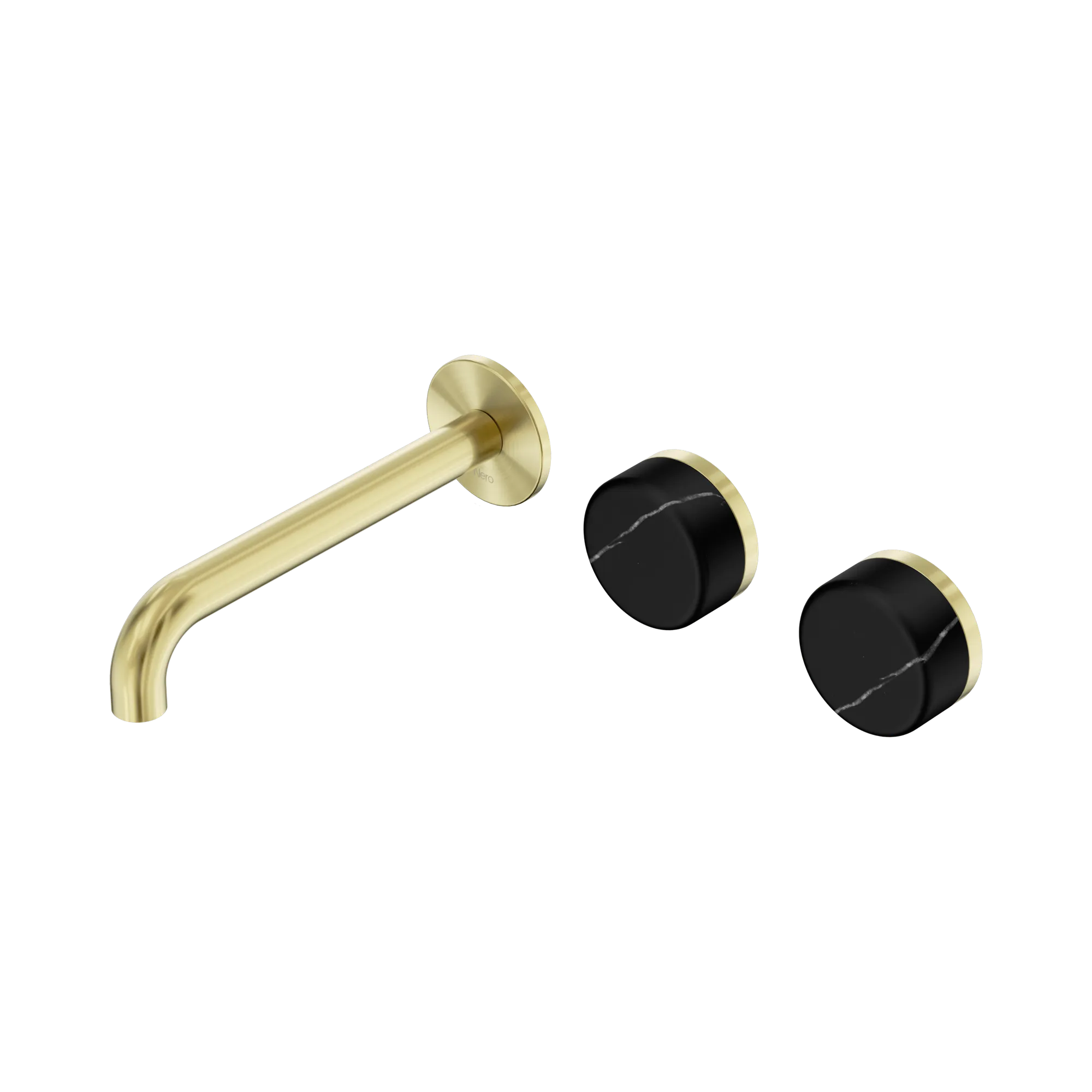 24 D125 BG Serenity Wall Basin Set 185mm Offset Spout With Marquina Black Handle Brushed Gold image 1