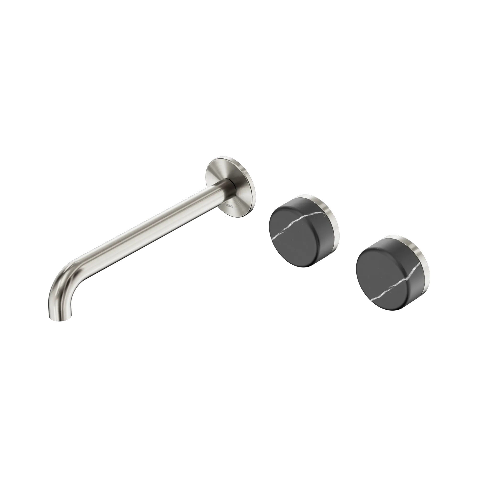 24 D065 BN Serenity Wall Basin Set 220mm Offset Spout With Carrara Handle Brushed Nickel image 1