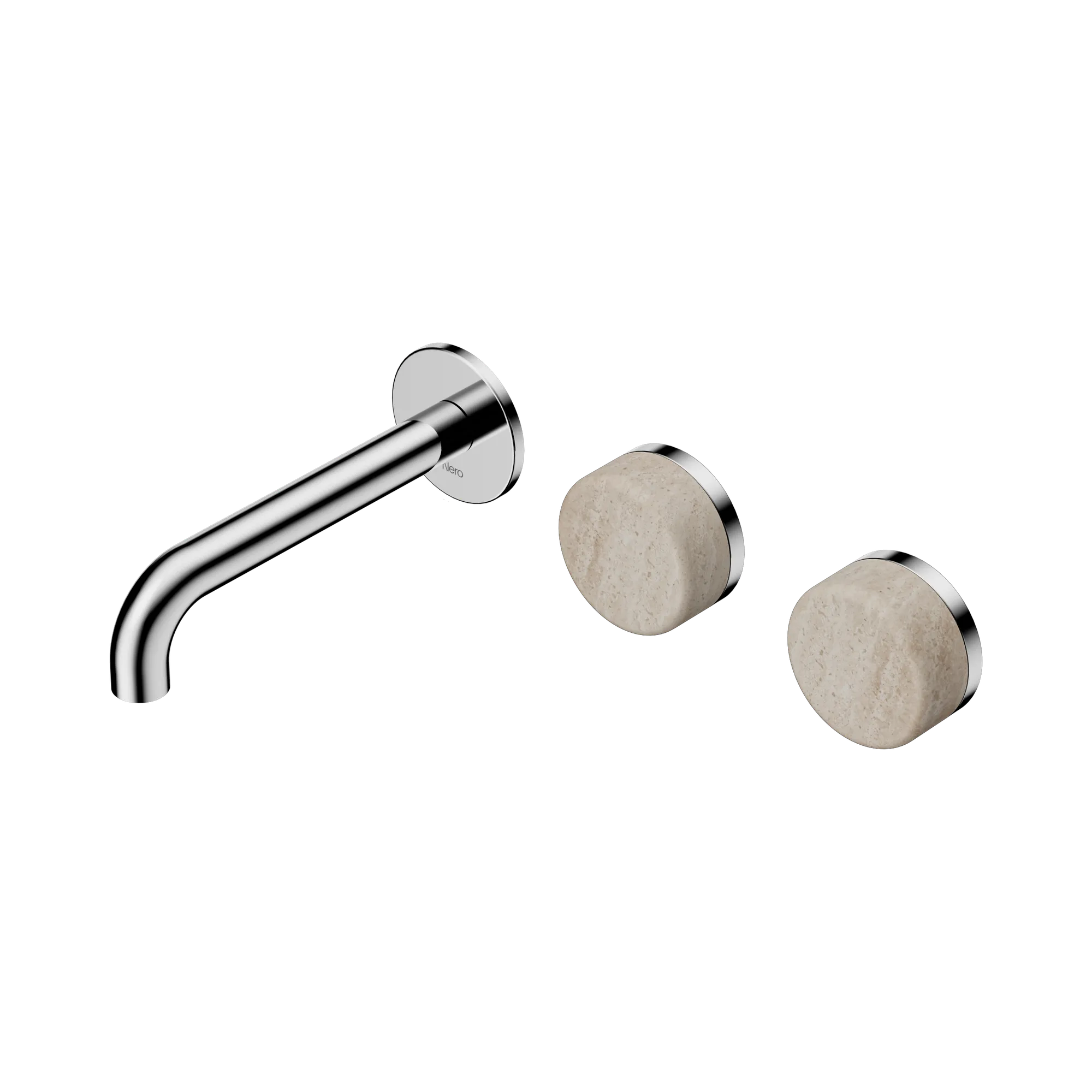 24 D055 CH Serenity Wall Basin Set 160mm Offset Spout With Rome Travertine Handle Chrome image 1